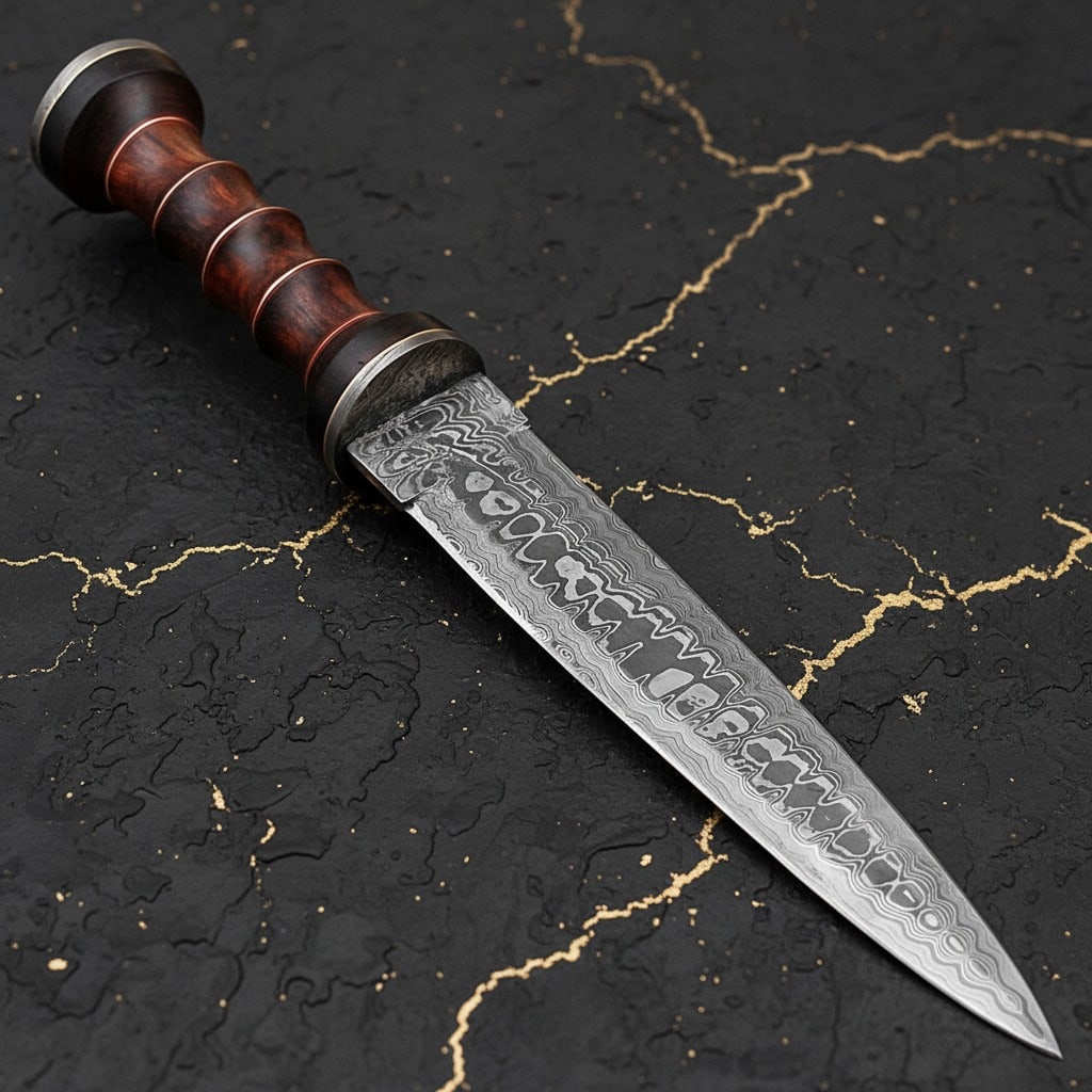Handcrafted Damascus Steel Gladiator Dagger Cocobolo Wood Handle Short Sword - 2