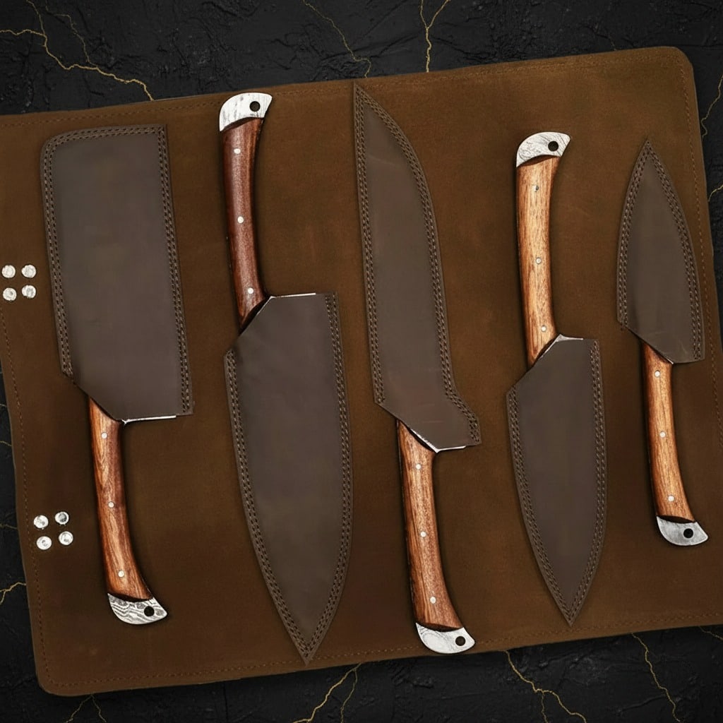 Hand-Forged Damascus Steel Kitchen Knife Set Custom Chef Cutlery 3pc - 4