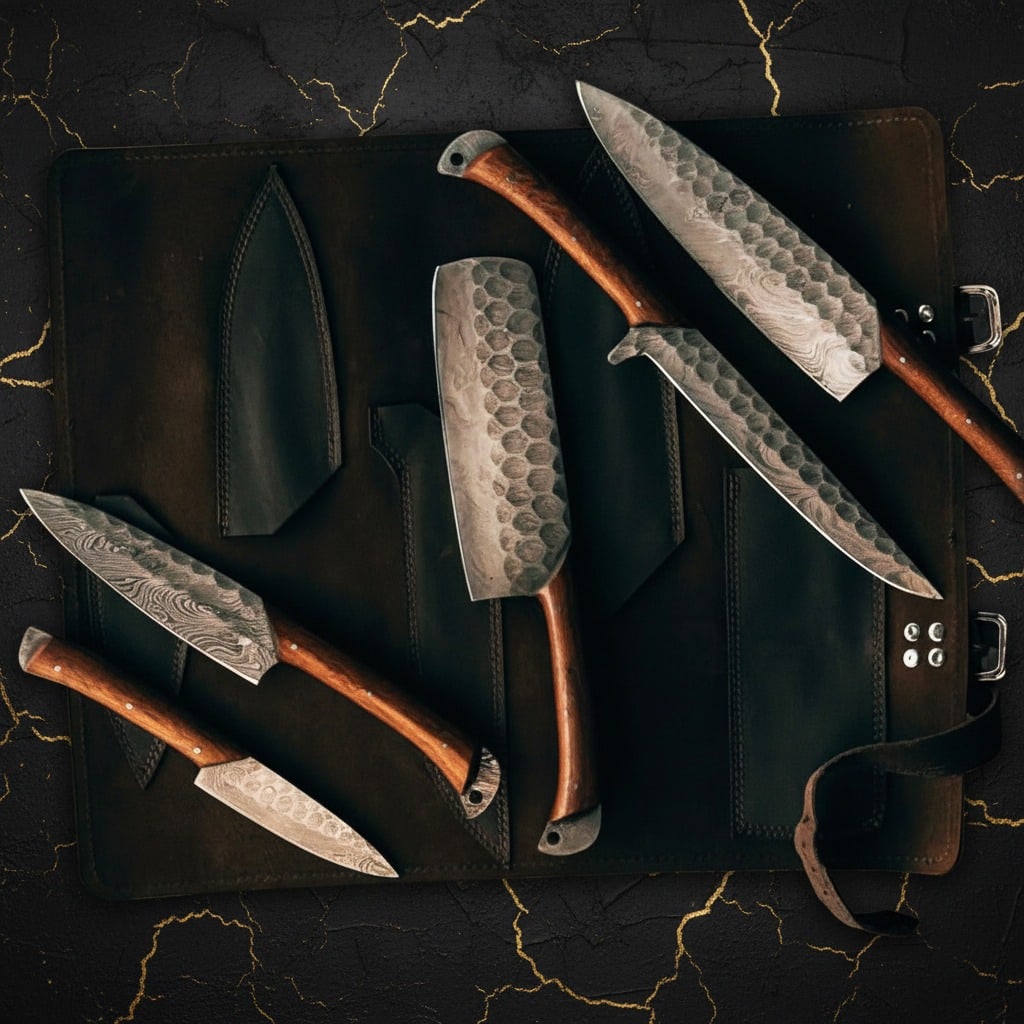 Hand-Forged Damascus Steel Kitchen Knife Set Custom Chef Cutlery 3pc - 5