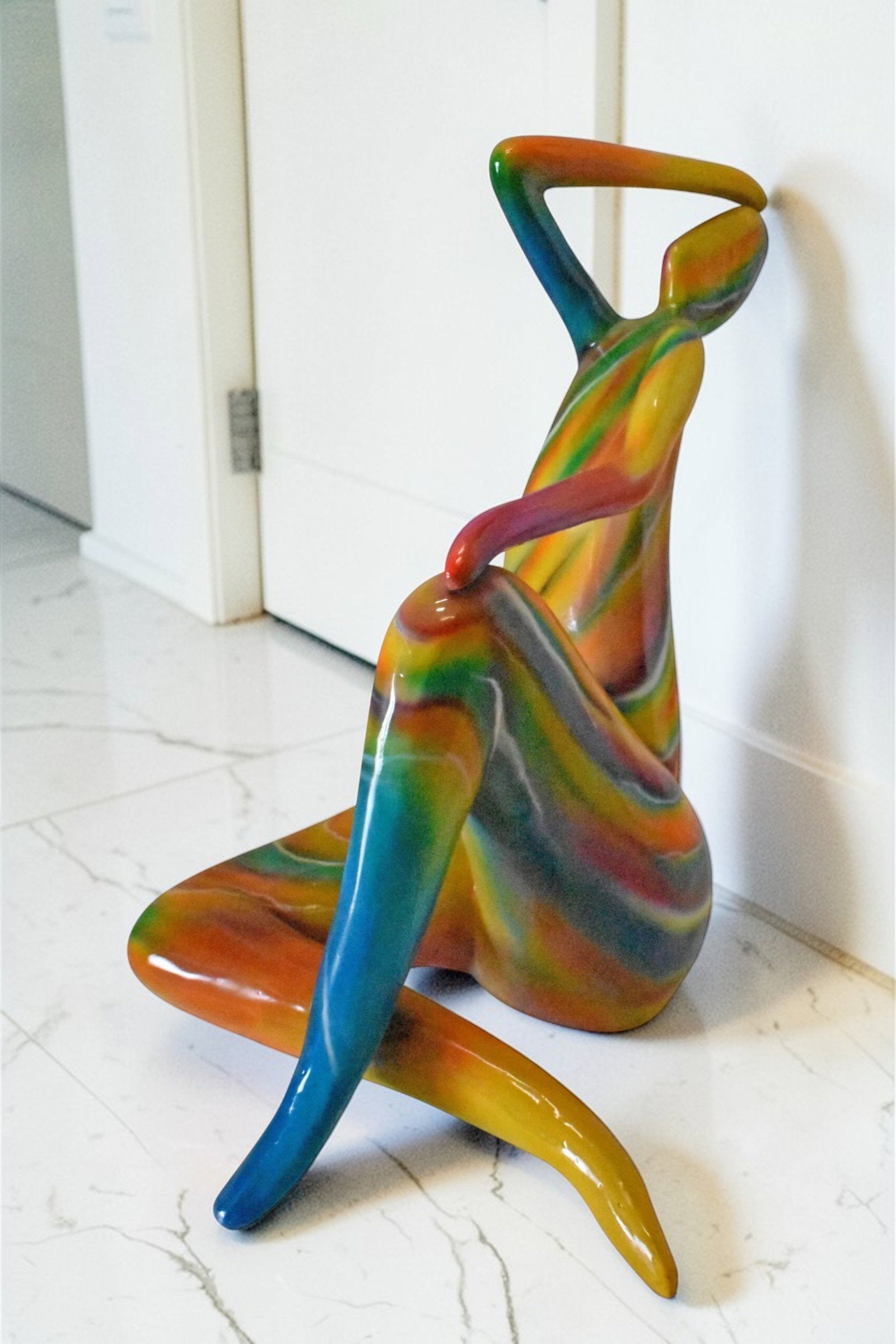 Modern Lady Touching her Head Bronze Statue - Size: 28"L x 23"W x 29"H. - 2