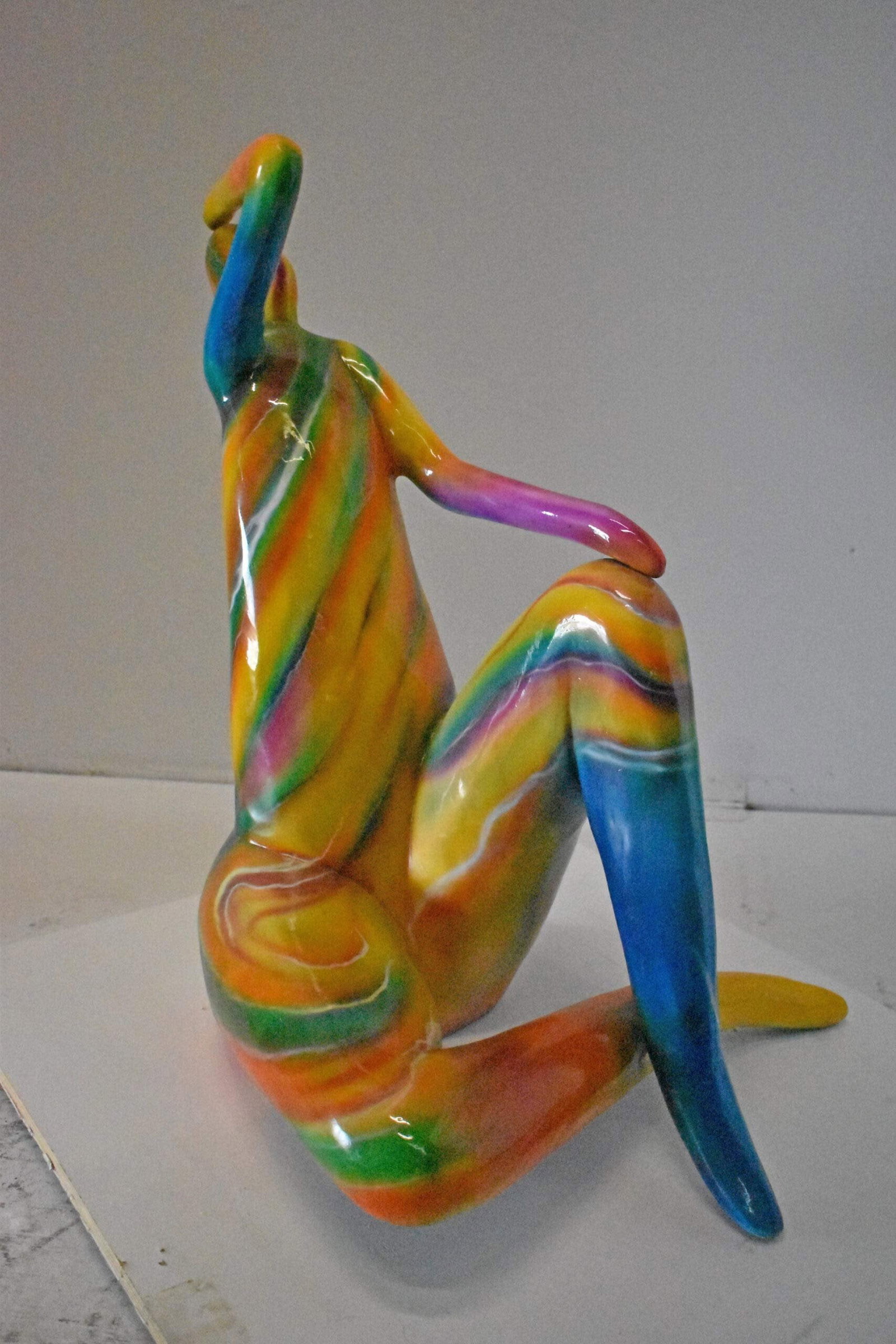 Modern Lady Touching her Head Bronze Statue - Size: 28"L x 23"W x 29"H. - 5