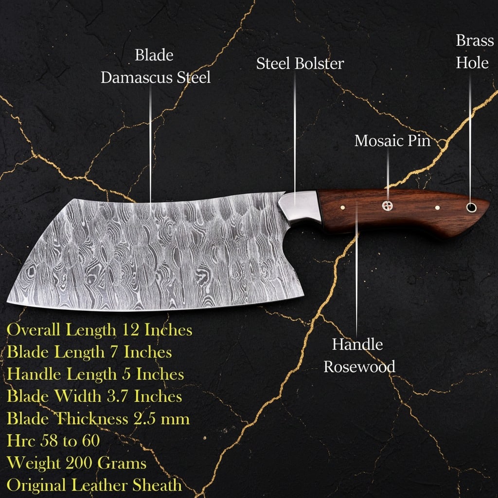 5 Pc Chef Knife Set Damascus Steel Blades Rosewood Handles Handcrafted - 4