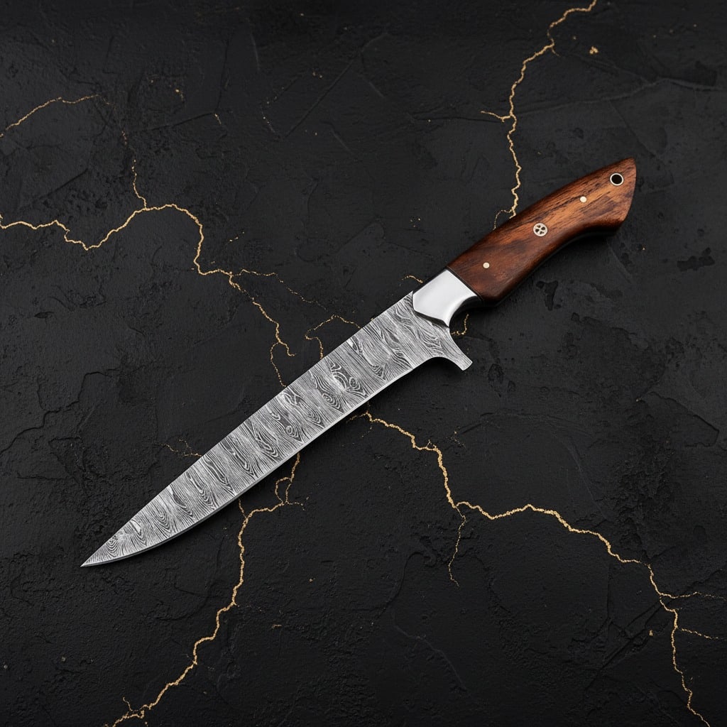 5 Pc Chef Knife Set Damascus Steel Blades Rosewood Handles Handcrafted - 5