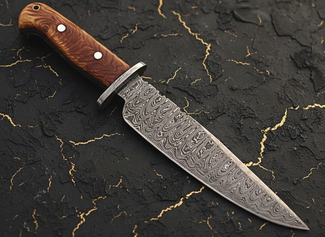 Handcrafted Damascus Steel Hunting Knife Olive Wood Handle Traditional Tool - 3