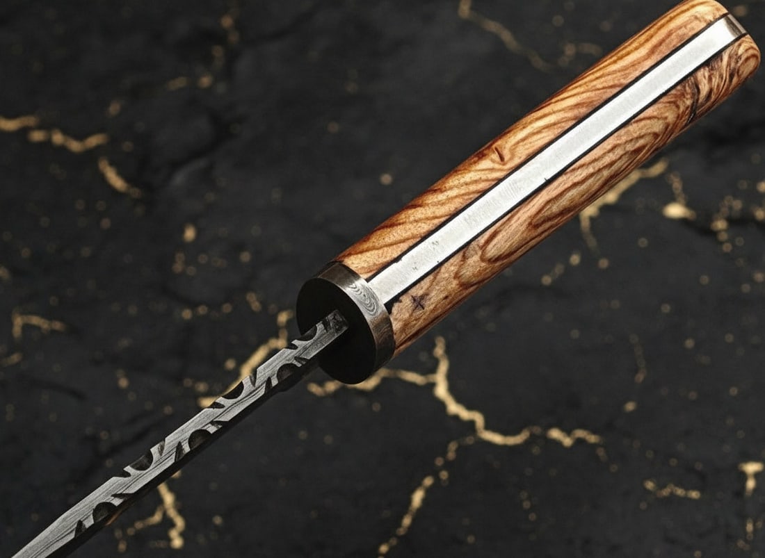 Handcrafted Damascus Steel Hunting Knife Olive Wood Handle Traditional Tool - 4