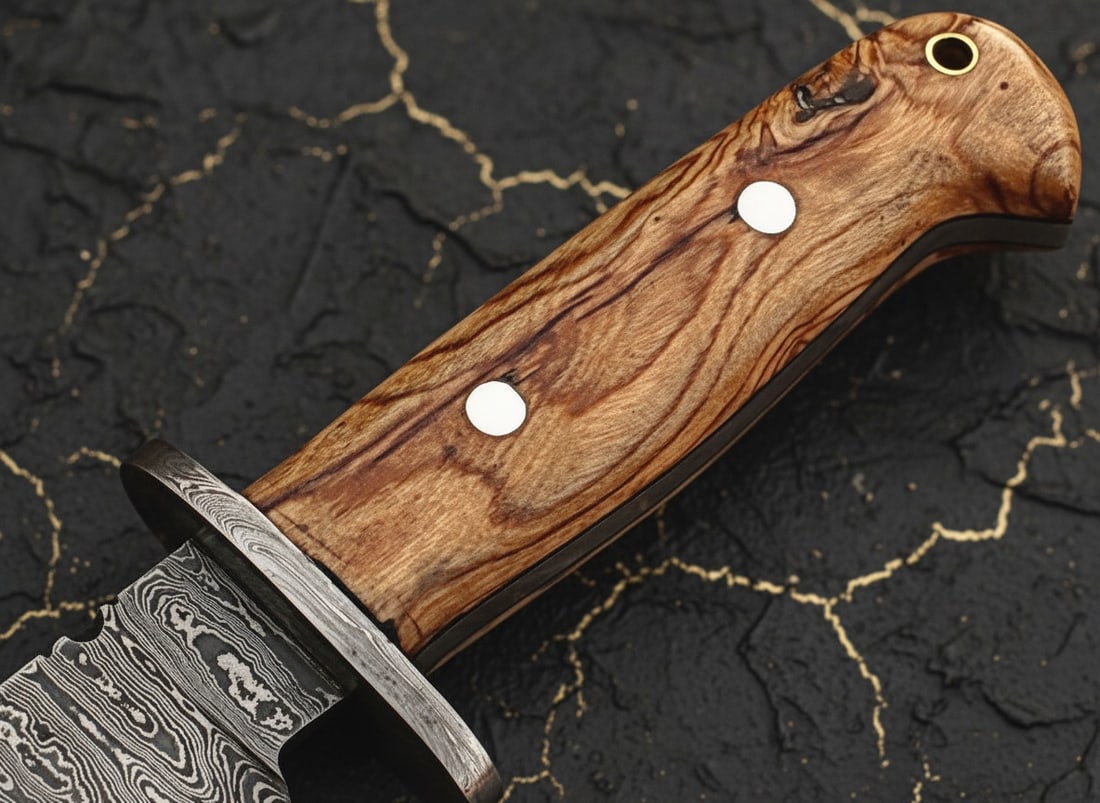 Handcrafted Damascus Steel Hunting Knife Olive Wood Handle Traditional Tool - 5