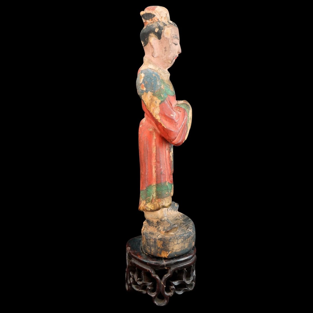 Chinese Carved Wood Altar God Poss. Ming - 5