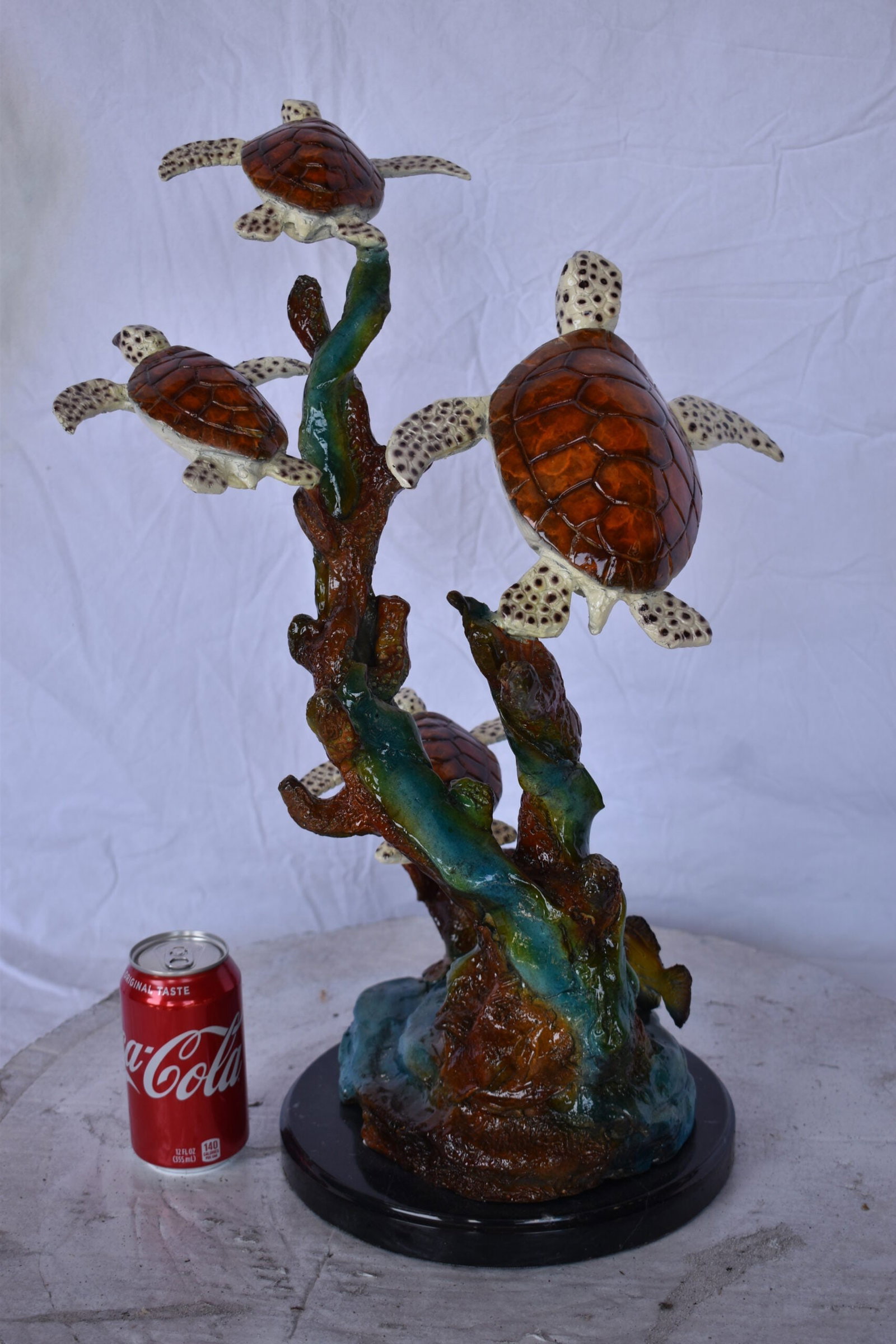 Four Turtles with Fish Bronze Statue on A Marble Base - Size: 16" x 12" x 22"H. - 2