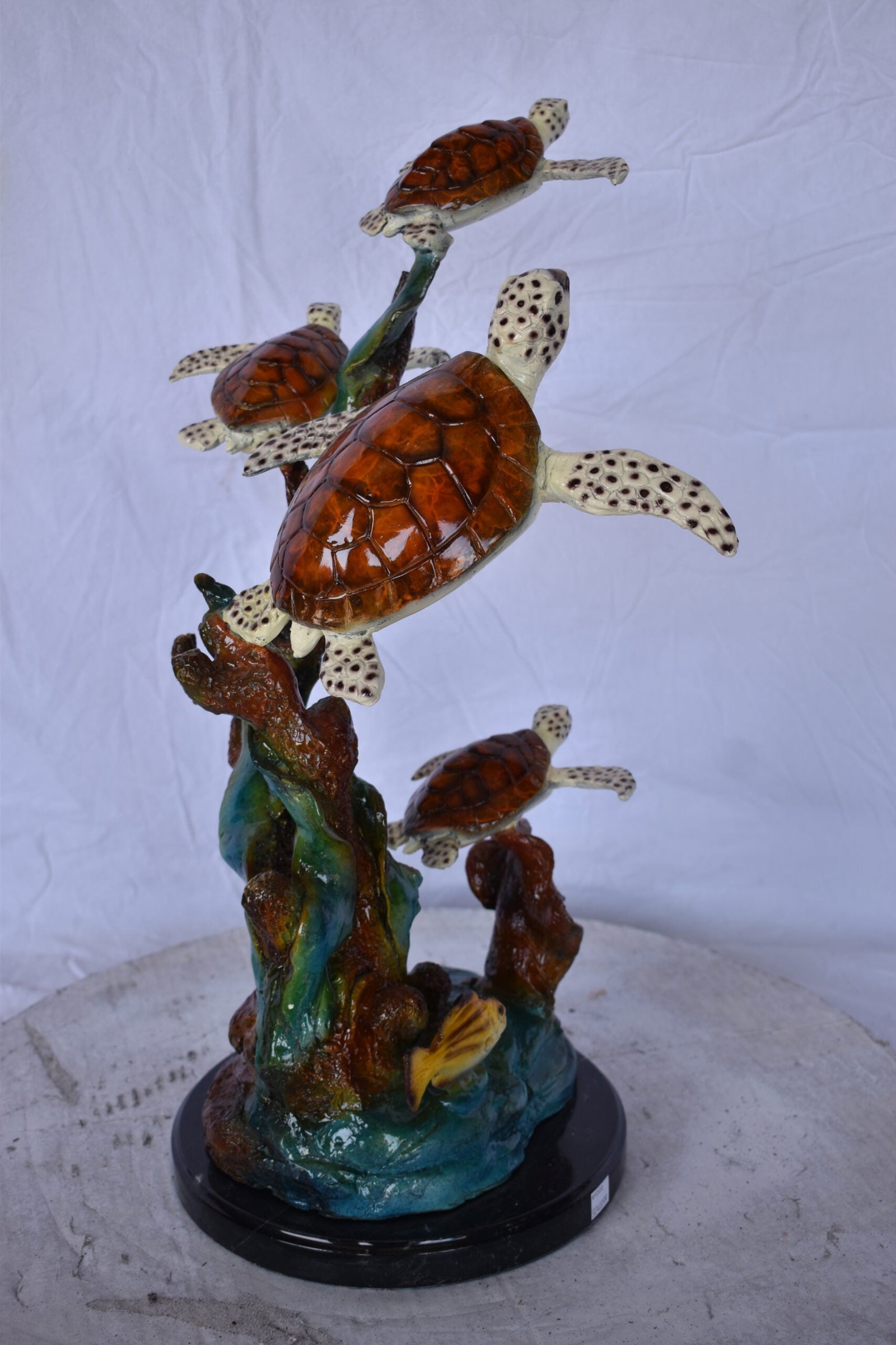 Four Turtles with Fish Bronze Statue on A Marble Base - Size: 16" x 12" x 22"H. - 3