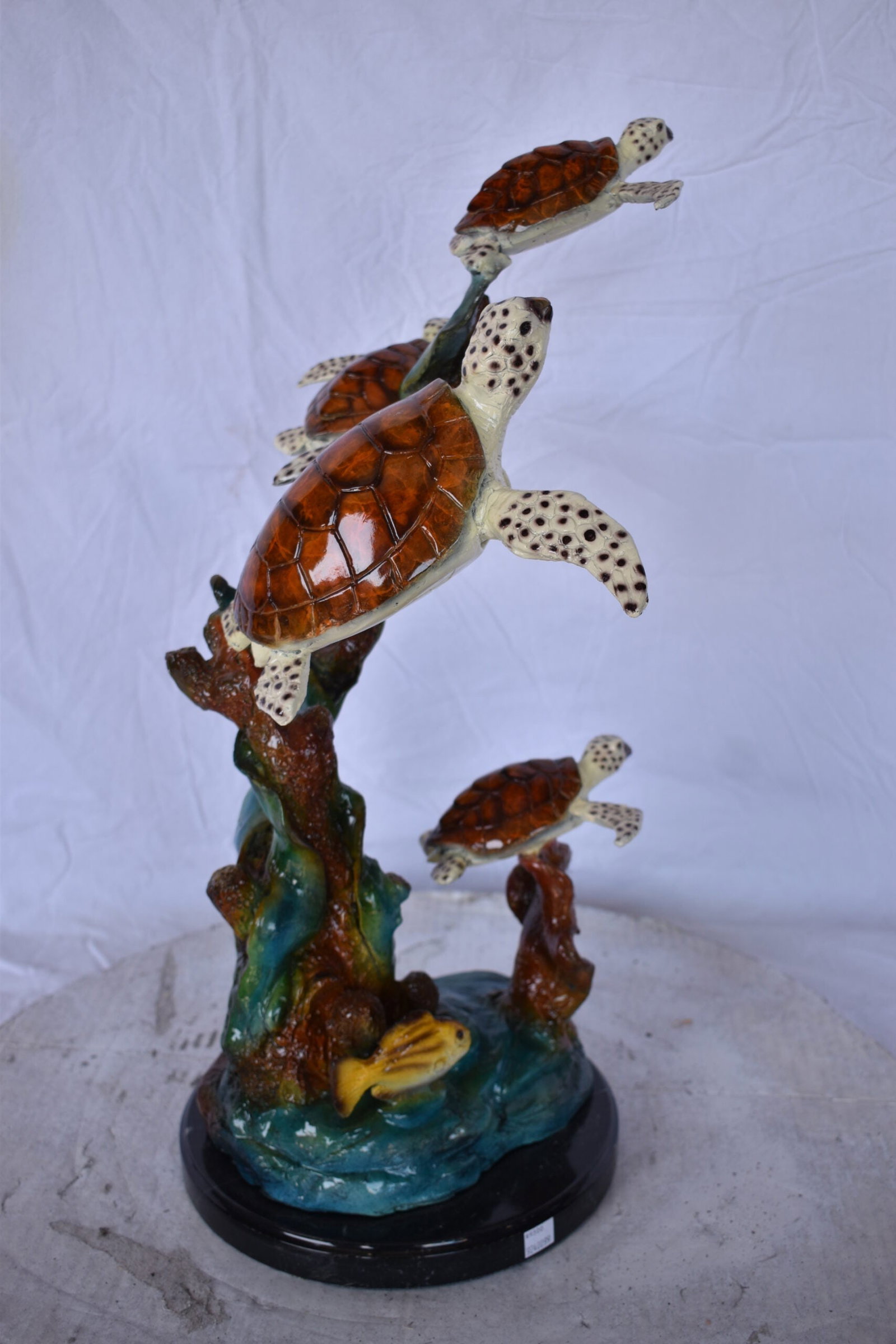 Four Turtles with Fish Bronze Statue on A Marble Base - Size: 16" x 12" x 22"H. - 4