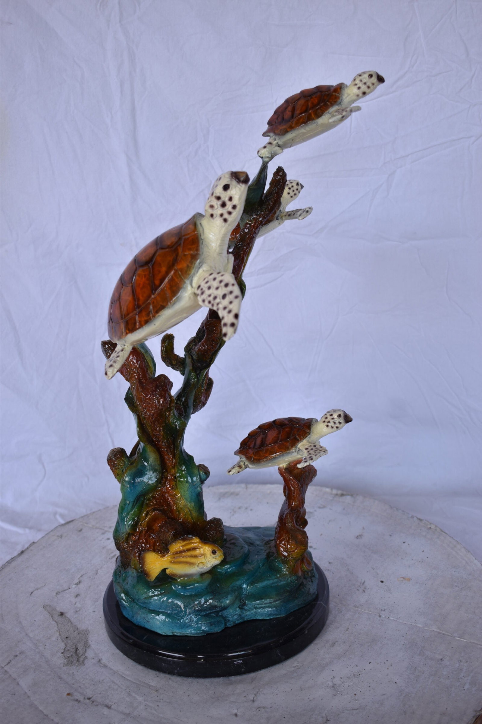 Four Turtles with Fish Bronze Statue on A Marble Base - Size: 16" x 12" x 22"H. - 5