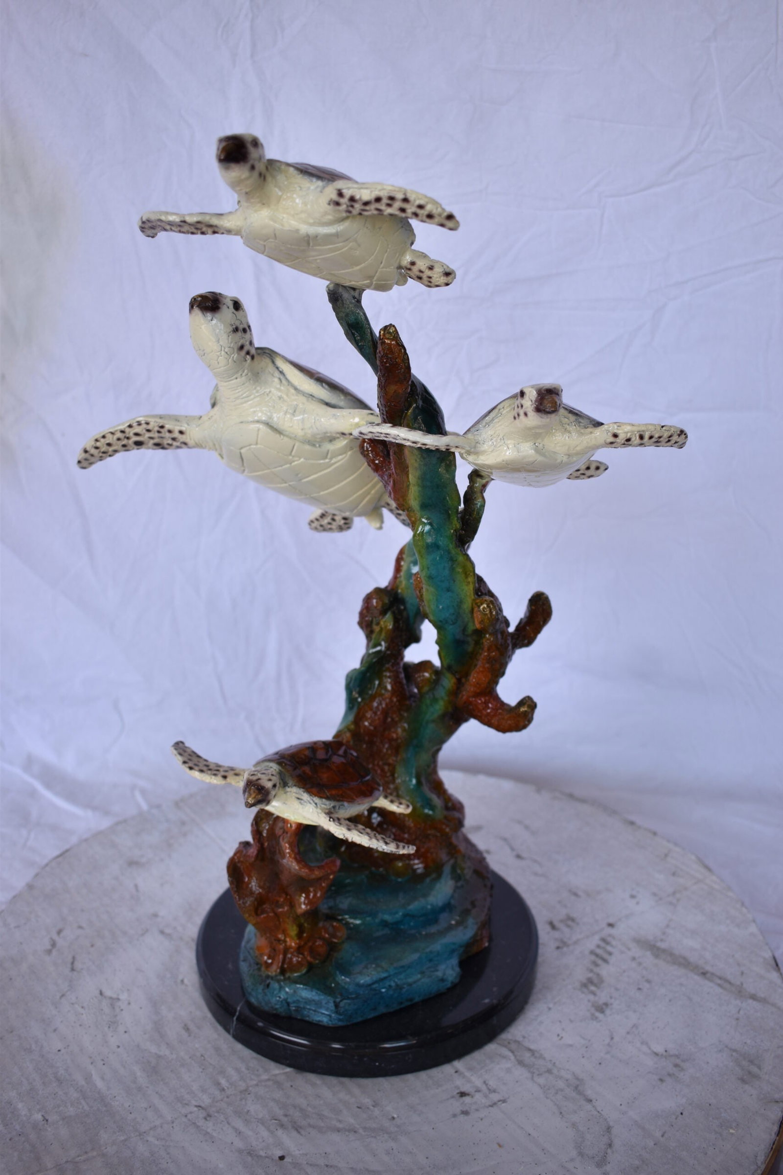 Four Turtles with Fish Bronze Statue on A Marble Base - Size: 16" x 12" x 22"H. - 7