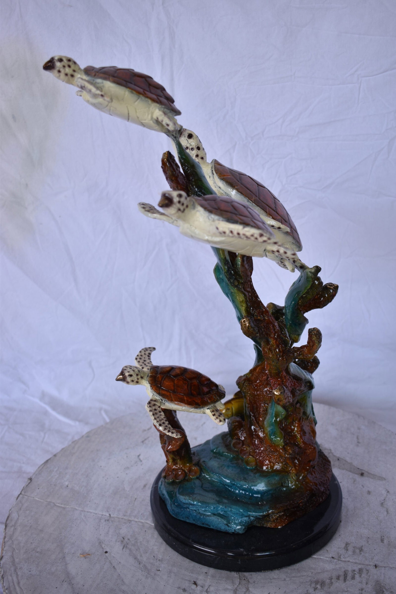 Four Turtles with Fish Bronze Statue on A Marble Base - Size: 16" x 12" x 22"H. - 8