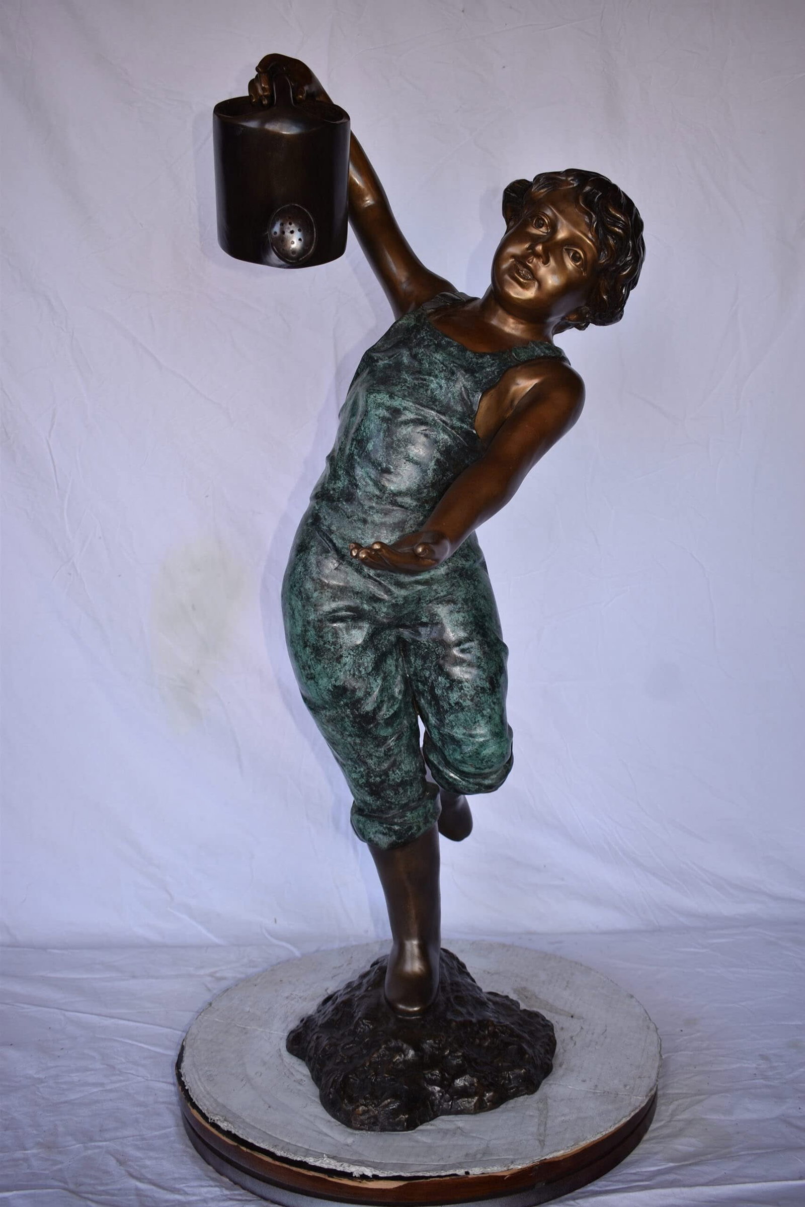 Standing Boy with Watering Can Bronze Statue Fountain - Size: 24" x 22" x 48"H. - 4