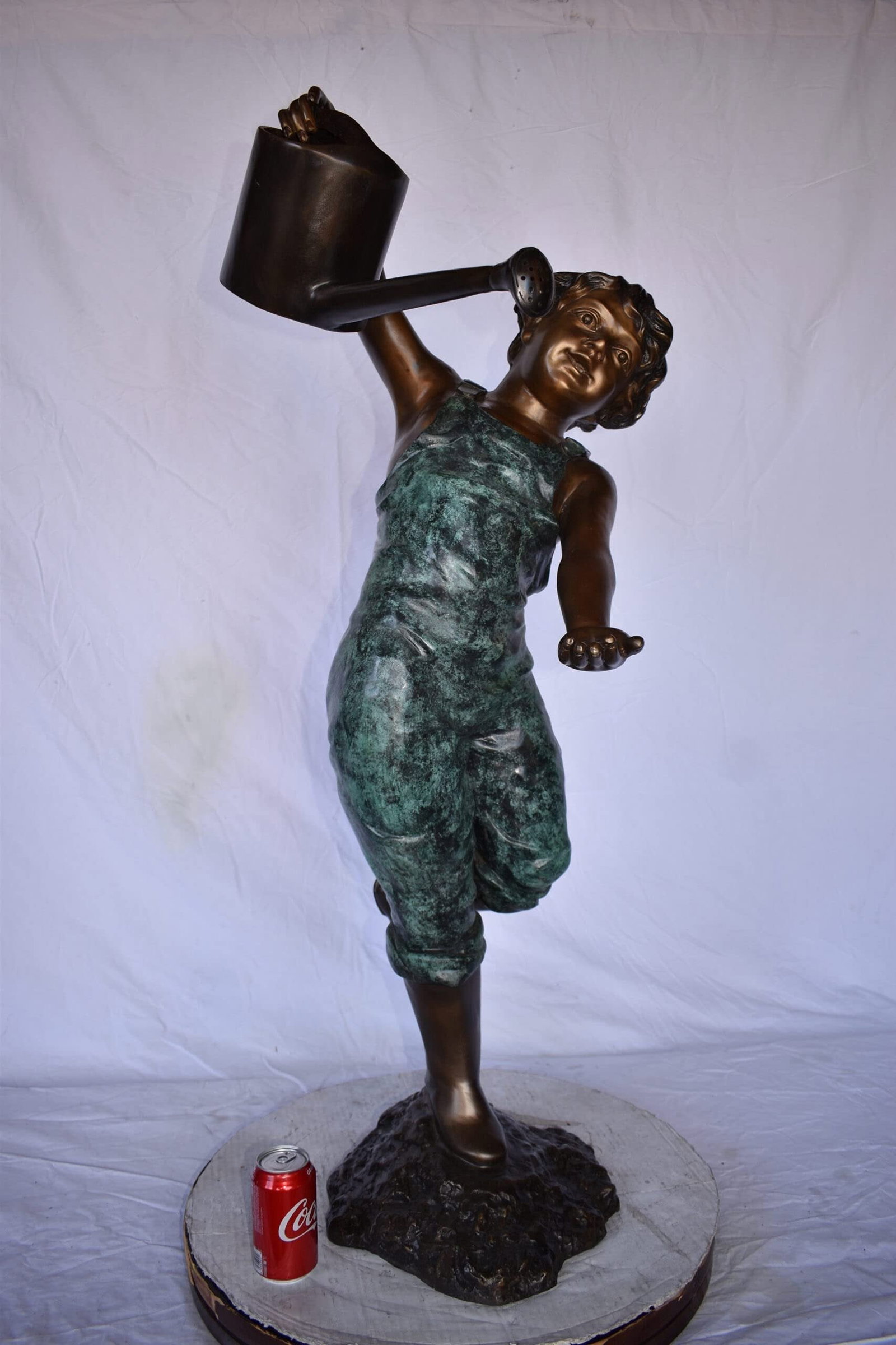 Standing Boy with Watering Can Bronze Statue Fountain - Size: 24" x 22" x 48"H. - 5