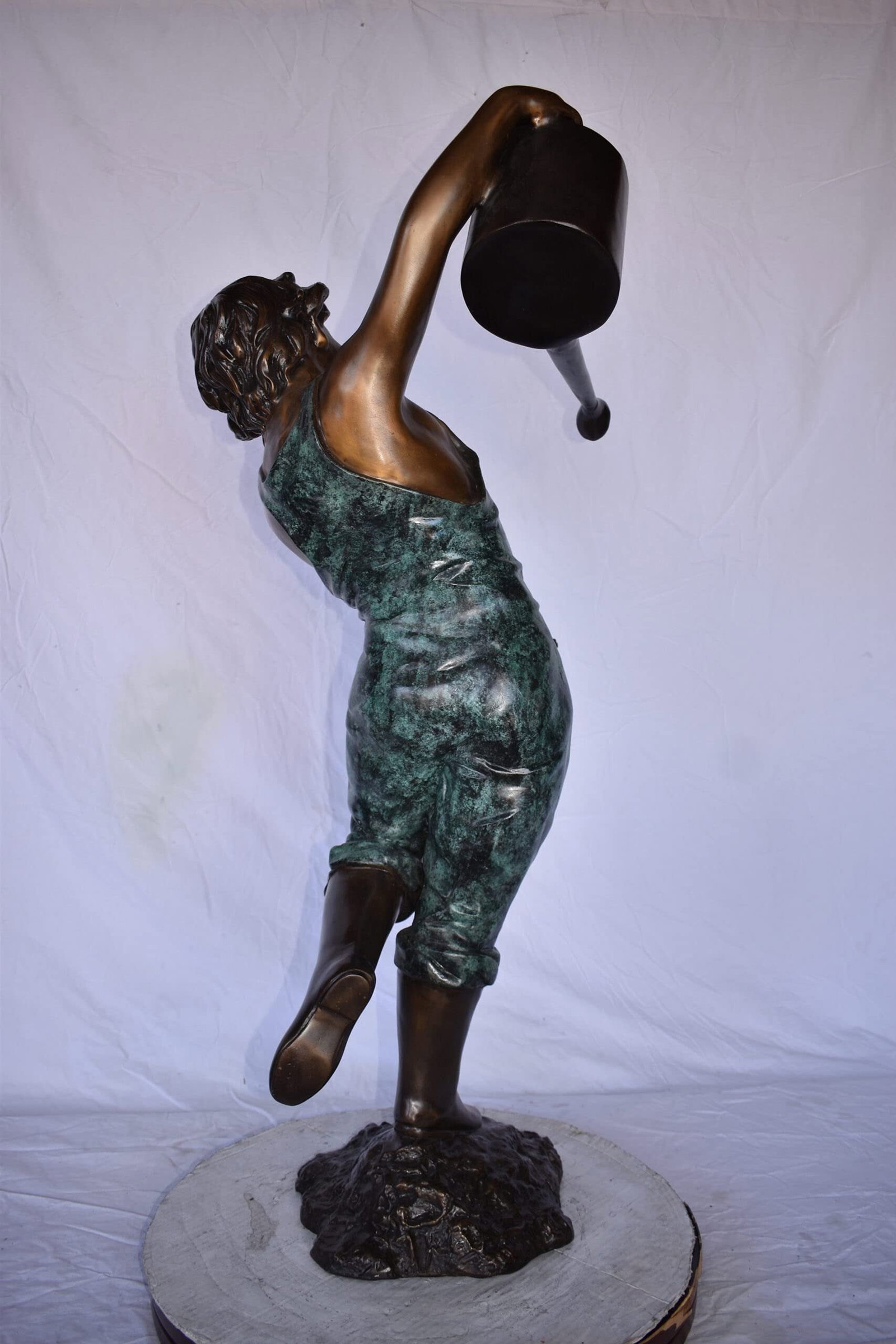 Standing Boy with Watering Can Bronze Statue Fountain - Size: 24" x 22" x 48"H. - 8