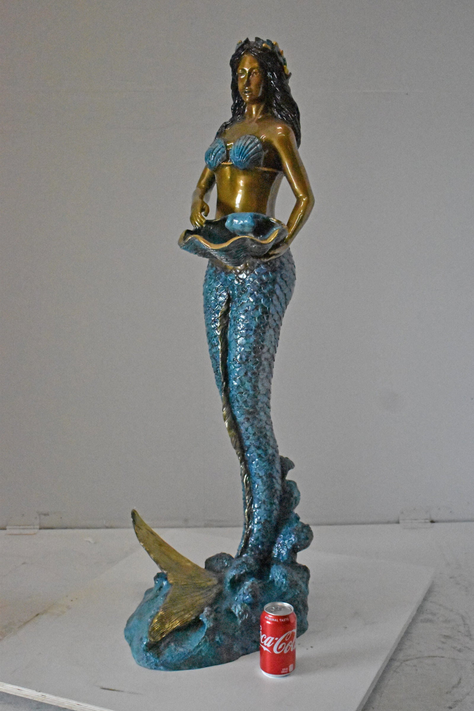 Mermaid Holding a Shell Bronze Fountain Color Finish - Size: 18" x 19" x 46"H. - 3