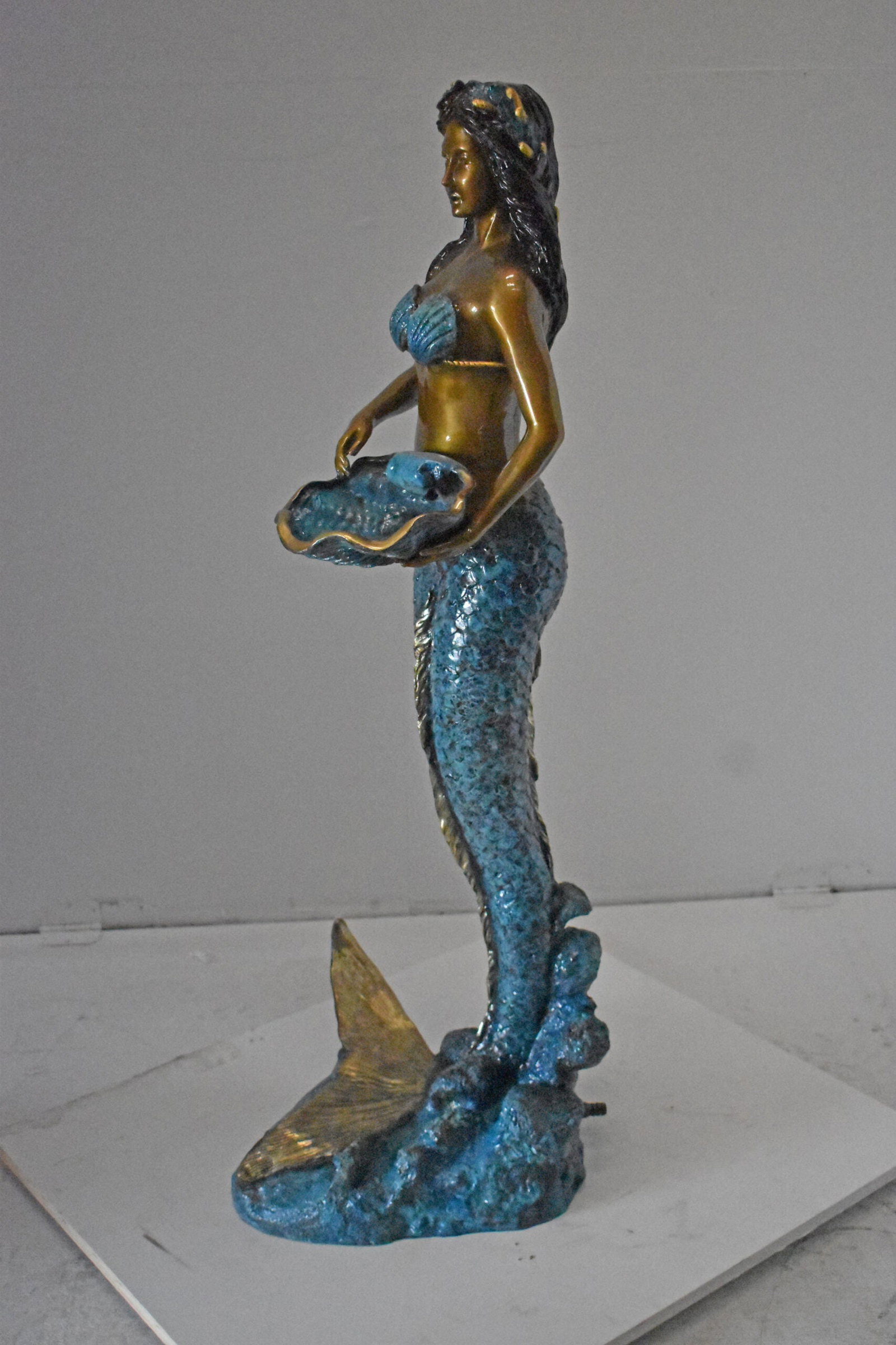 Mermaid Holding a Shell Bronze Fountain Color Finish - Size: 18" x 19" x 46"H. - 4