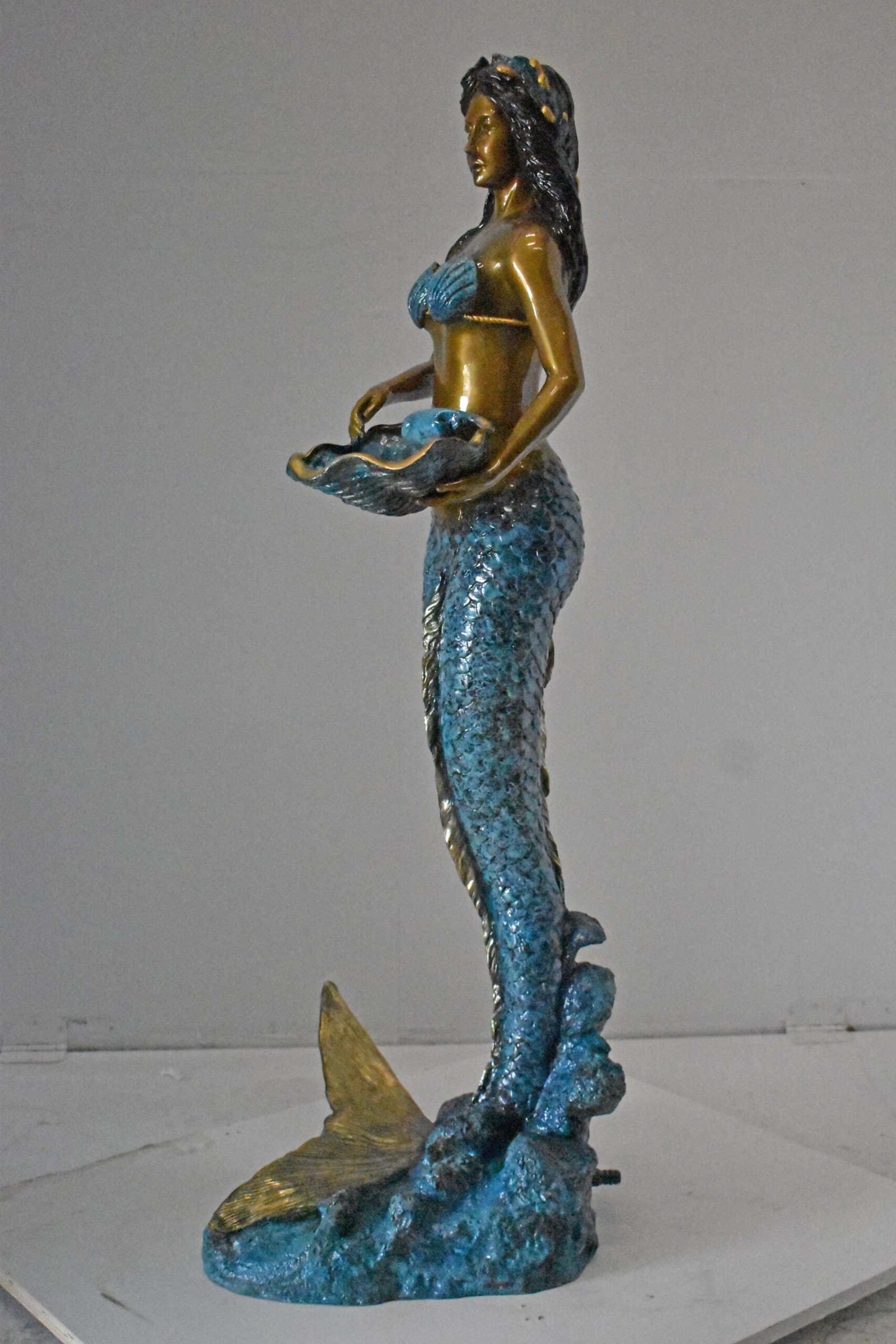 Mermaid Holding a Shell Bronze Fountain Color Finish - Size: 18" x 19" x 46"H. - 5