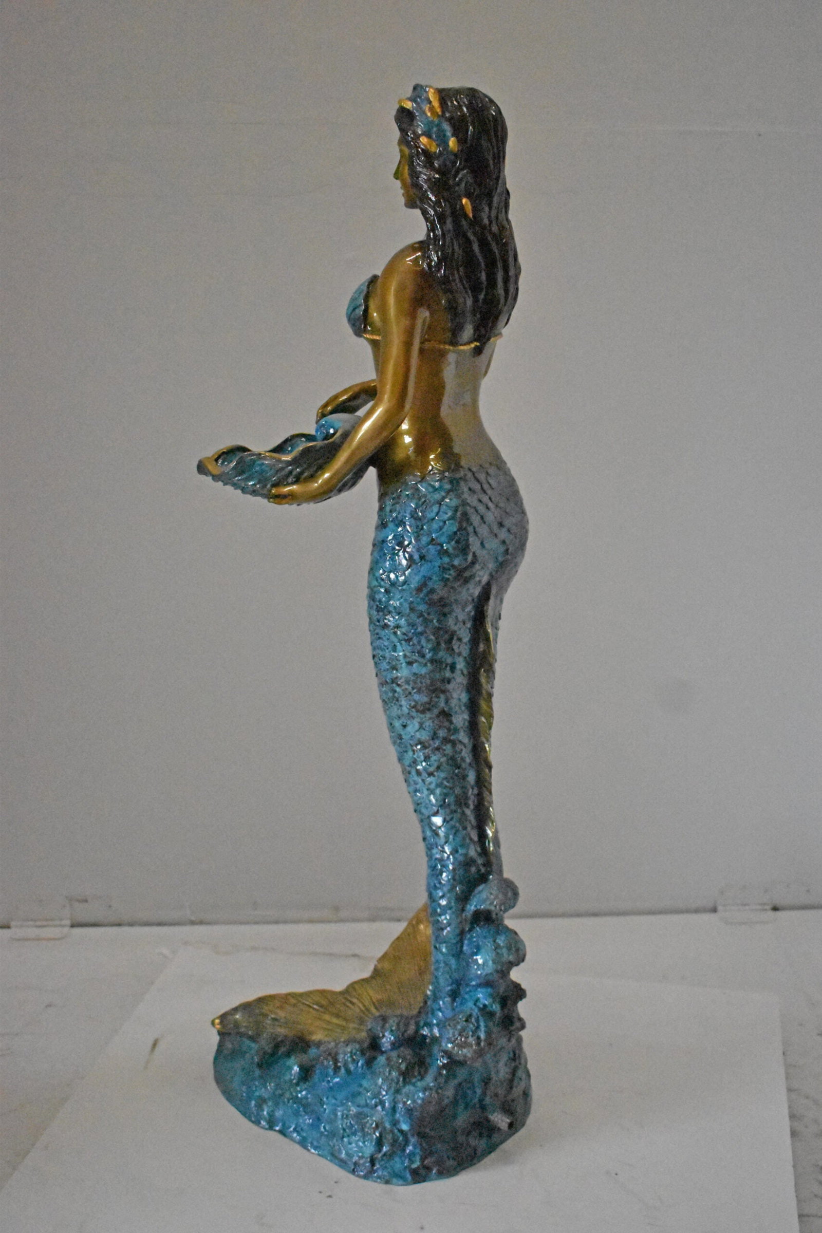 Mermaid Holding a Shell Bronze Fountain Color Finish - Size: 18" x 19" x 46"H. - 6