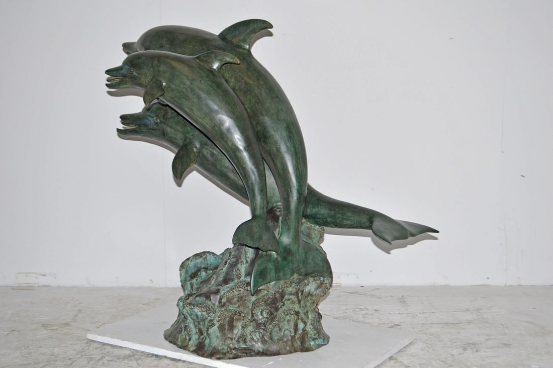 Three Dolphins Bronze Statue Fountain Green Patina Finish, Size 40" x 24" x 36"H - 5