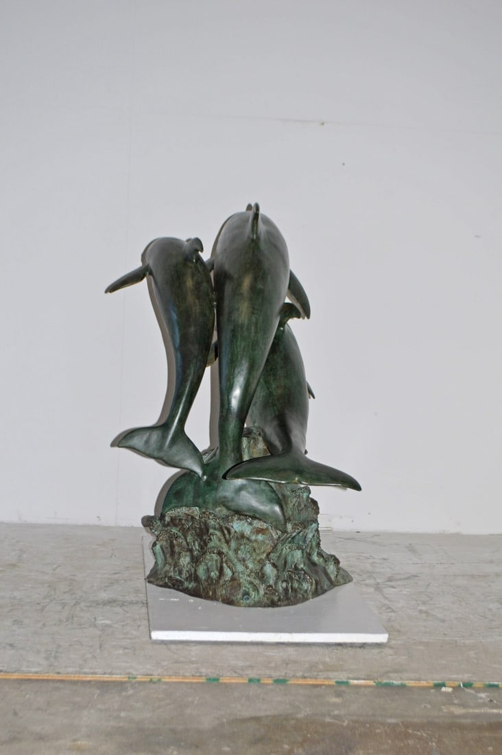 Three Dolphins Bronze Statue Fountain Green Patina Finish, Size 40" x 24" x 36"H - 7