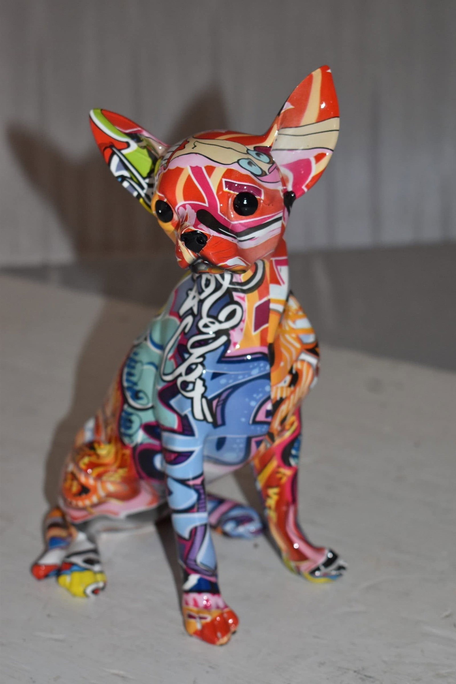Modern Art Graffiti Sitting Chihuahua Statue Made of Resin Size: 8" x 5" x 10"H - 4