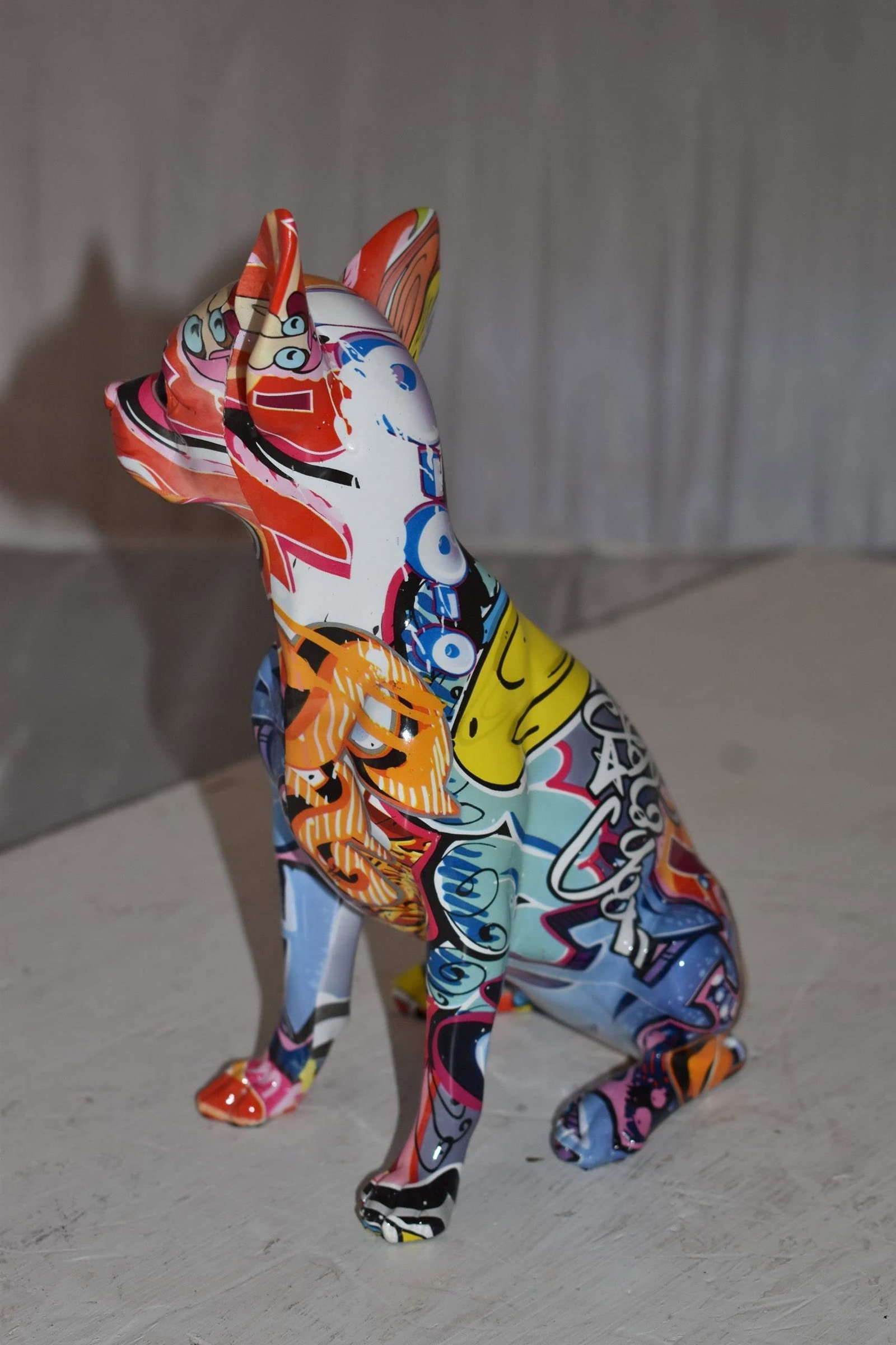 Modern Art Graffiti Sitting Chihuahua Statue Made of Resin Size: 8" x 5" x 10"H - 7