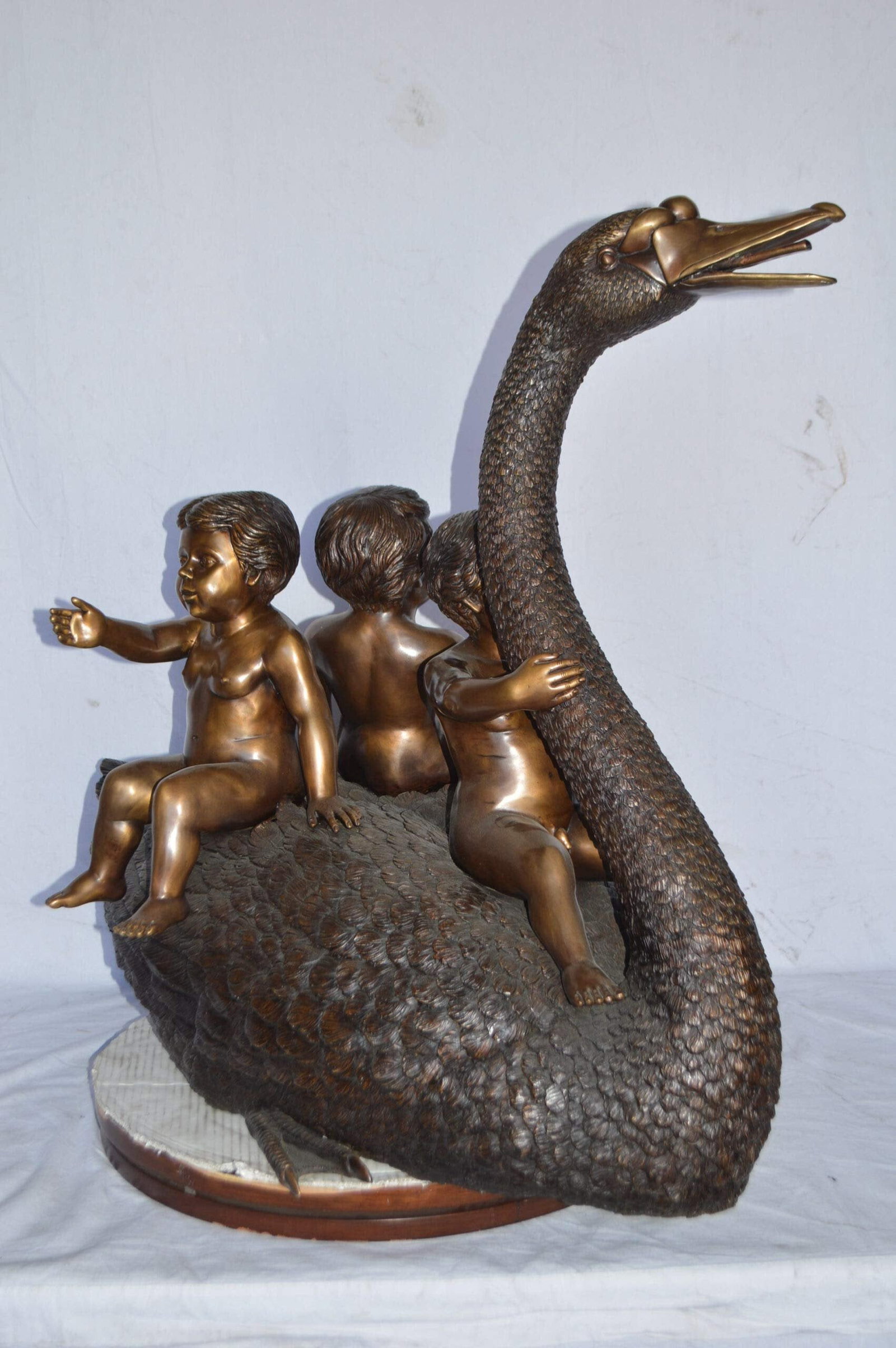 Swan Carrying Three Angels Bronze Fountain Art Nude - Size: 40"L x 23"W x 34"H. - 7