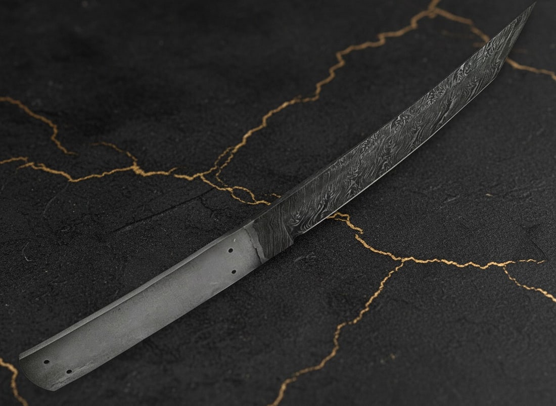 Hand-Forged Damascus Steel Japanese Tanto Blank Blade Fixed Knife - 2
