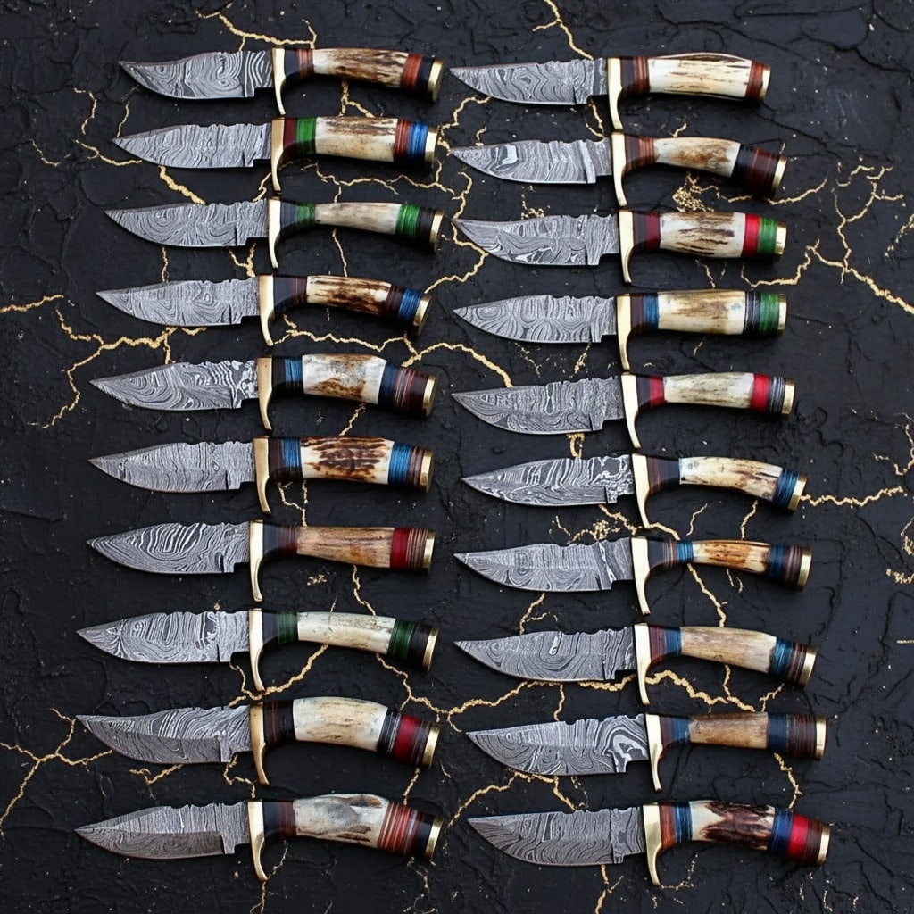 20pc Handmade Damascus Steel 6" Stag Horn Fixed Blade Knife Set USA Craft - 3