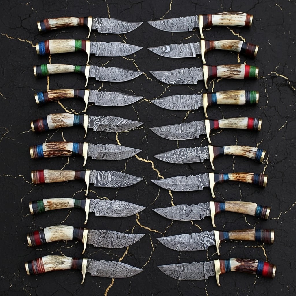 20pc Handmade Damascus Steel 6" Stag Horn Fixed Blade Knife Set USA Craft - 4