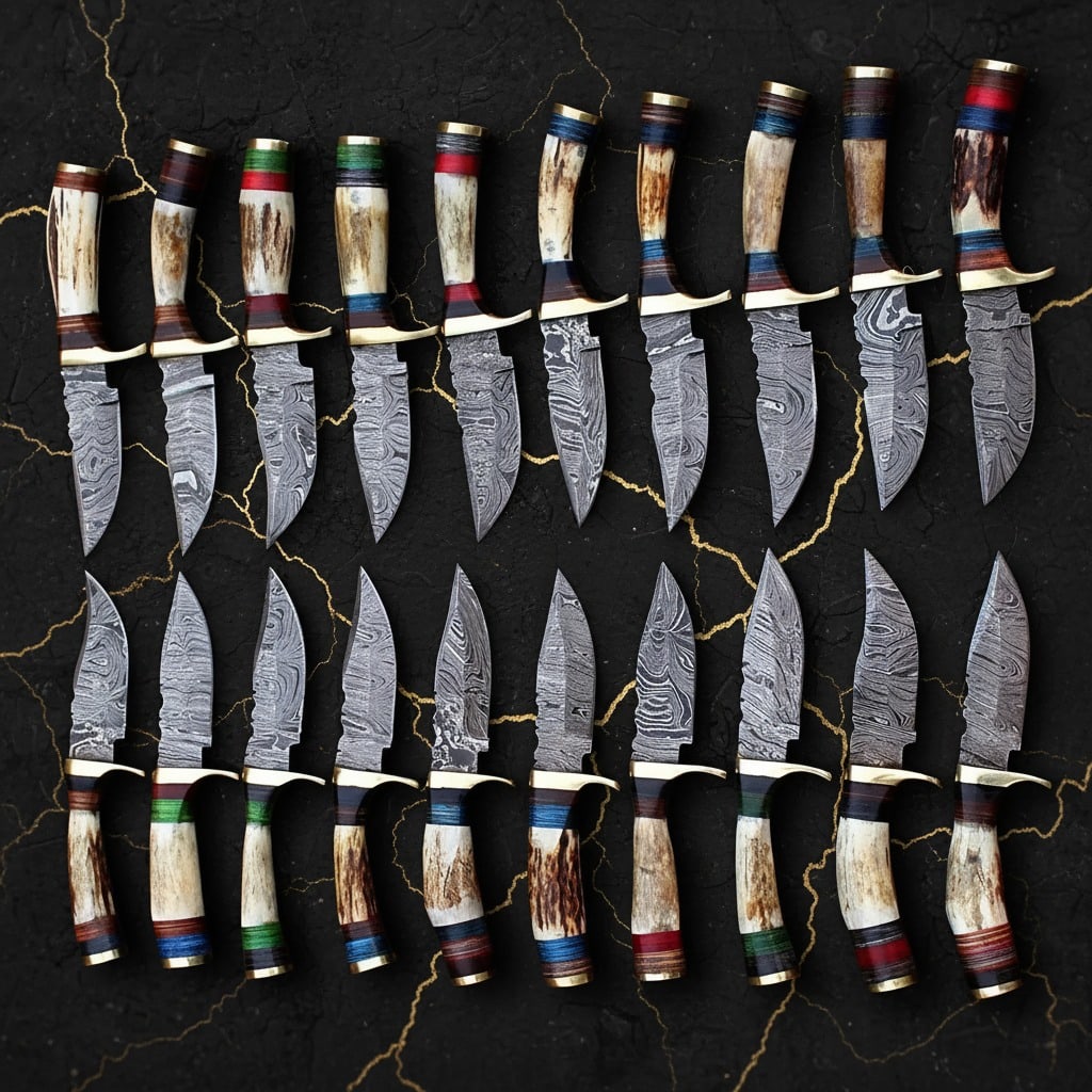 20pc Handmade Damascus Steel 6" Stag Horn Fixed Blade Knife Set USA Craft - 5