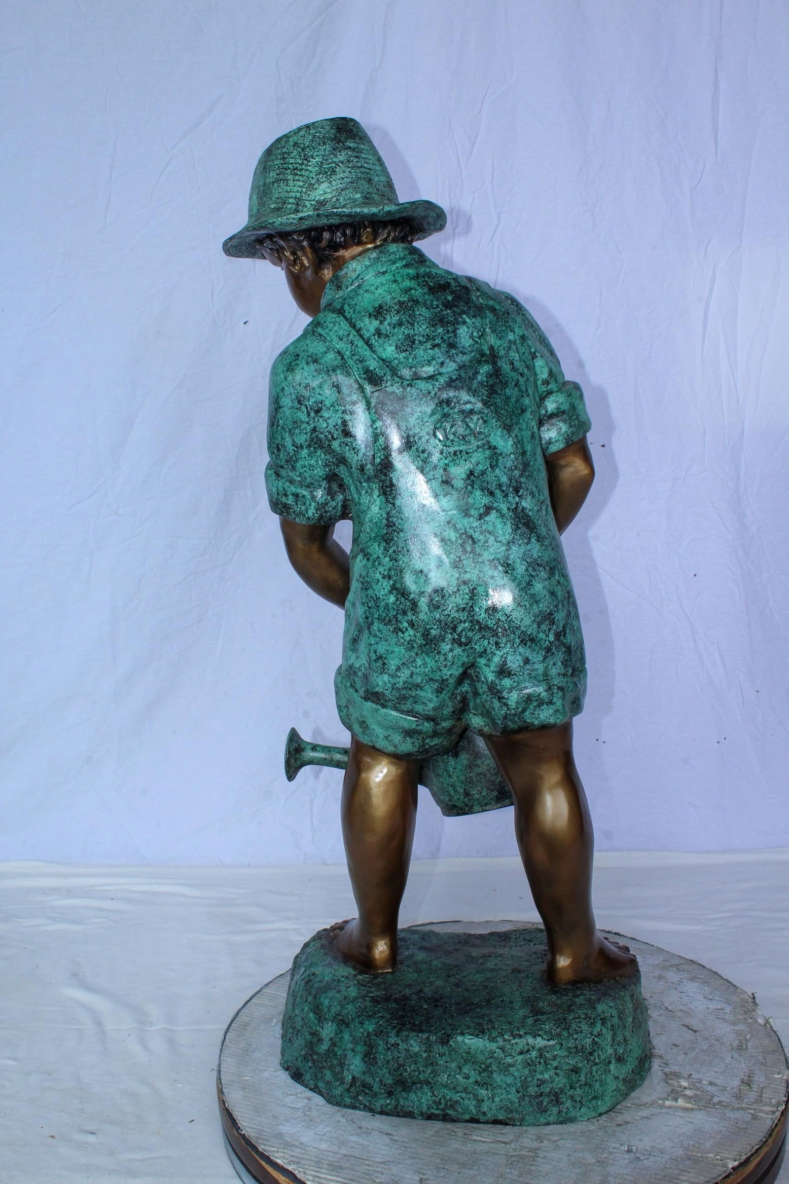 Standing Boy with Watering Can Bronze Statue - Size: 15"L x 15"W x 39"H. - 7
