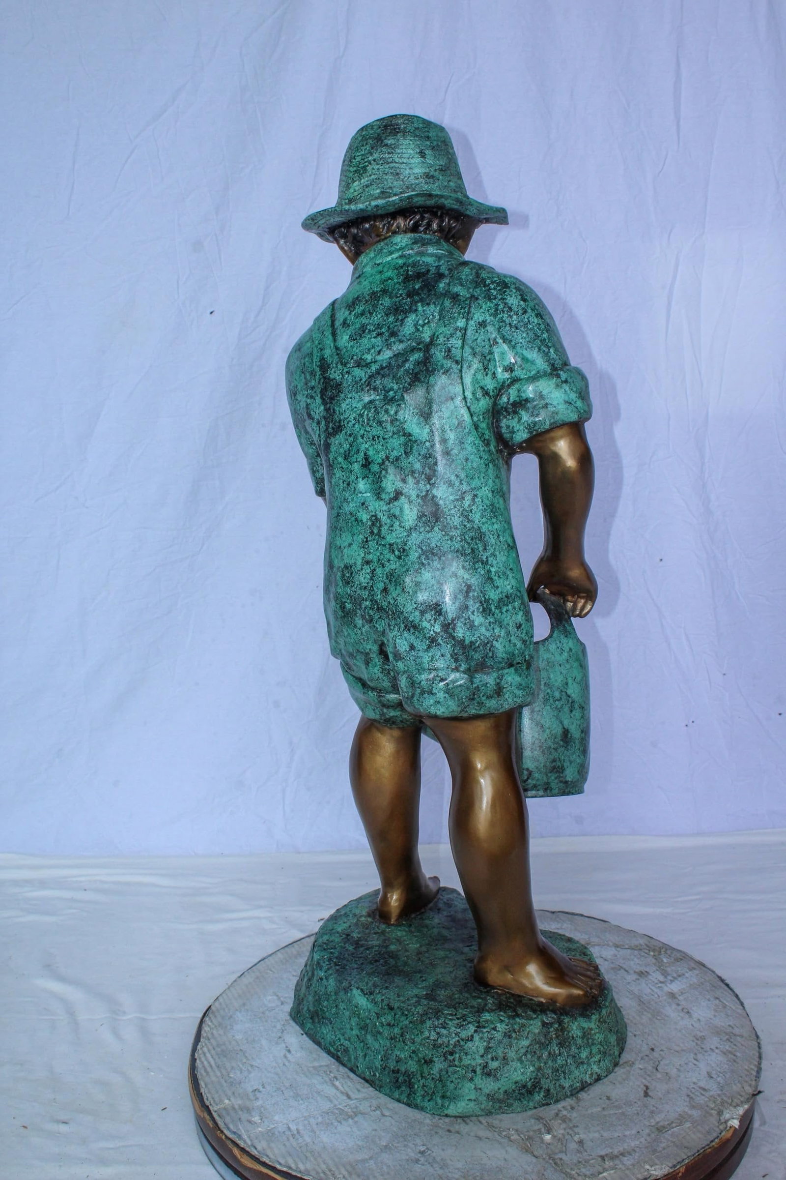 Standing Boy with Watering Can Bronze Statue - Size: 15"L x 15"W x 39"H. - 8