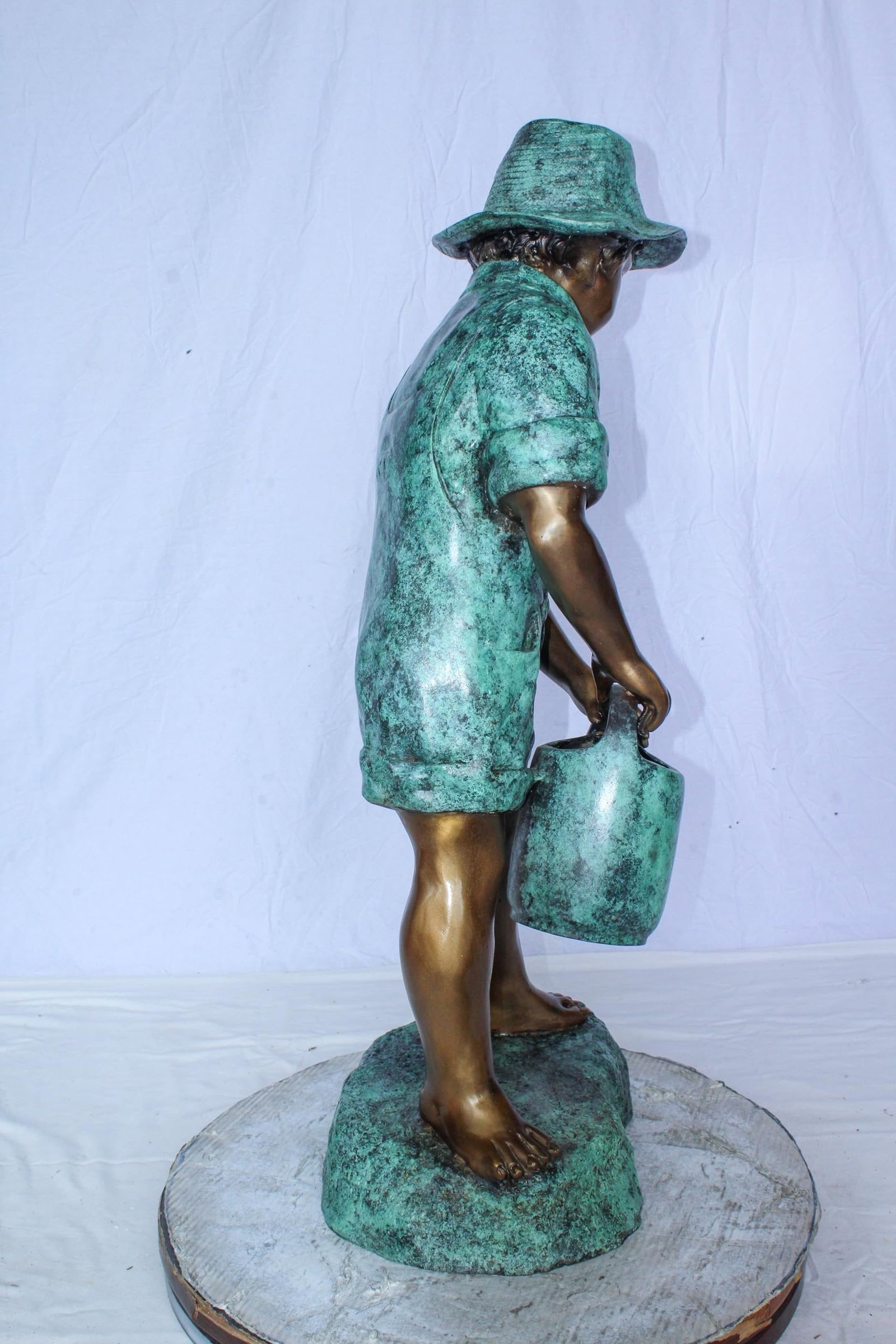 Standing Boy with Watering Can Bronze Statue - Size: 15"L x 15"W x 39"H. - 9