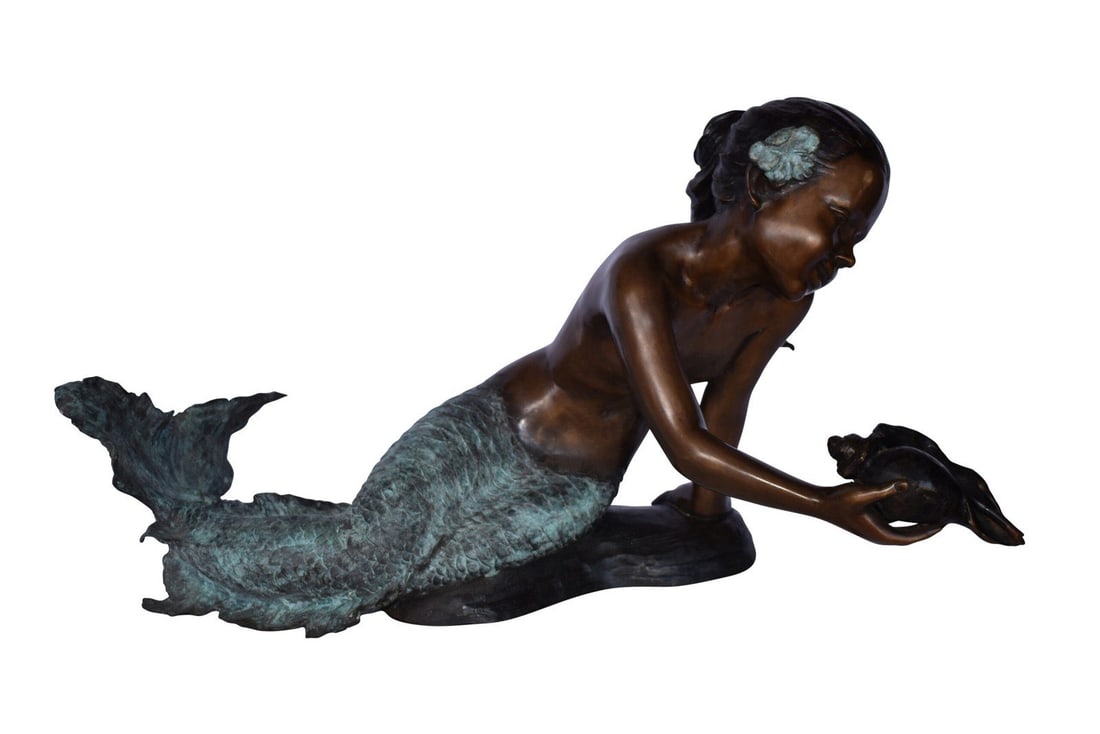 A Little Mermaid Holding A Shell Bronze Fountain Art Nude: 15" x 37" x 20"H - 4