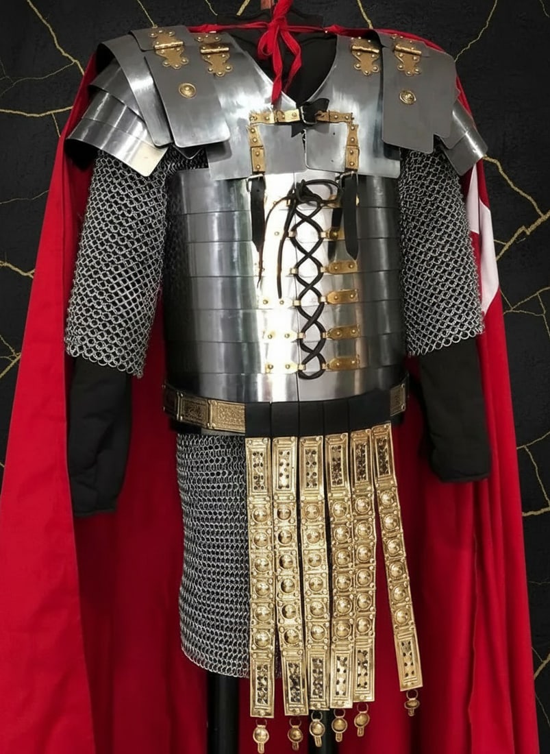 Ancient Roman Lorica Segmentata Armor Set with Cingulum Belt and Centurion Helm - 3