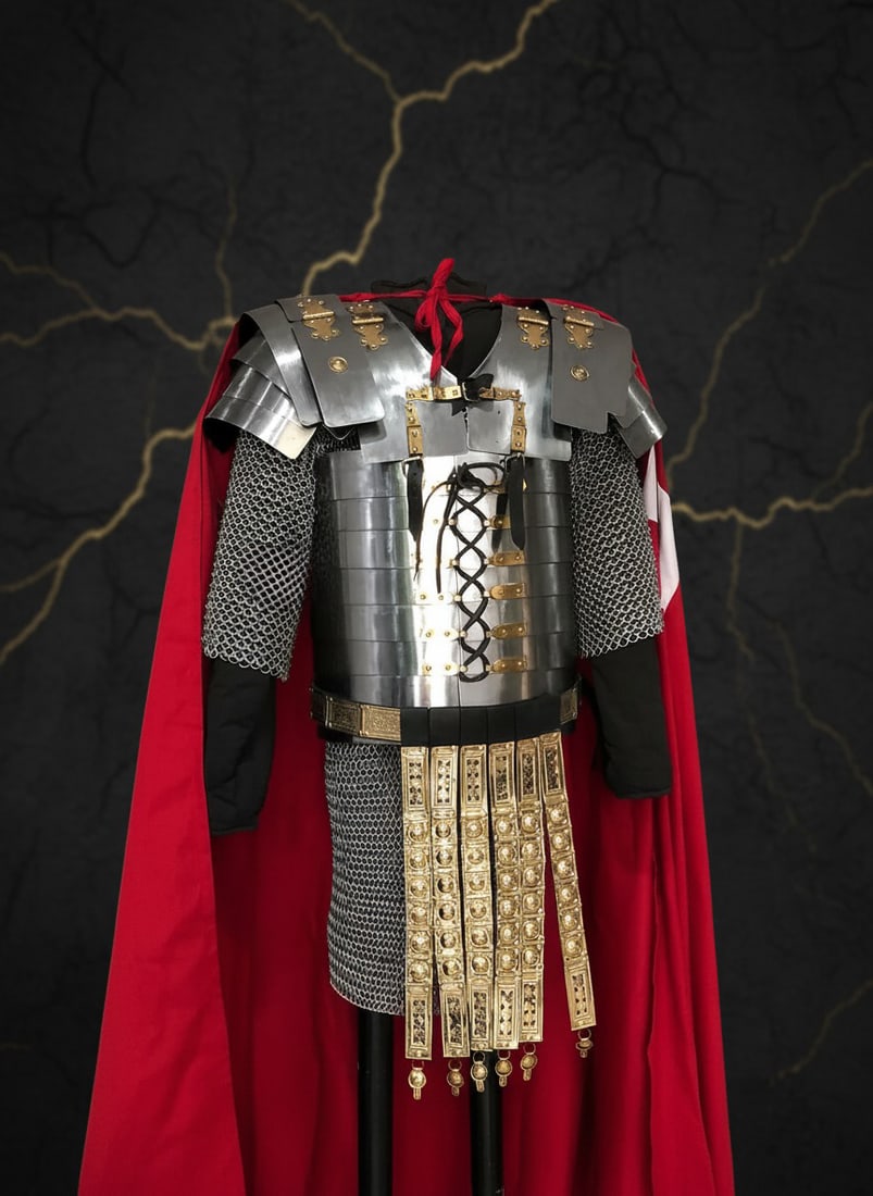 Ancient Roman Lorica Segmentata Armor Set with Cingulum Belt and Centurion Helm - 4