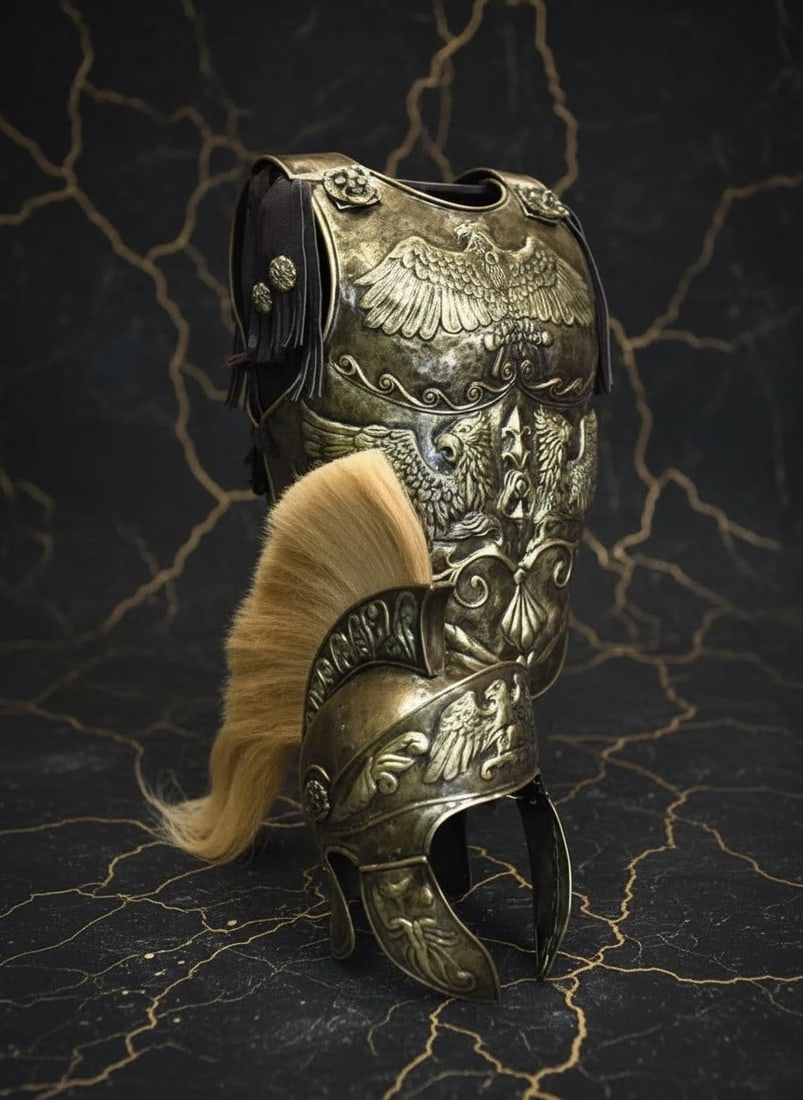 Authentic Roman Chestplate and Helmet Set 18G Brass Medieval Reenactment Armor - 2