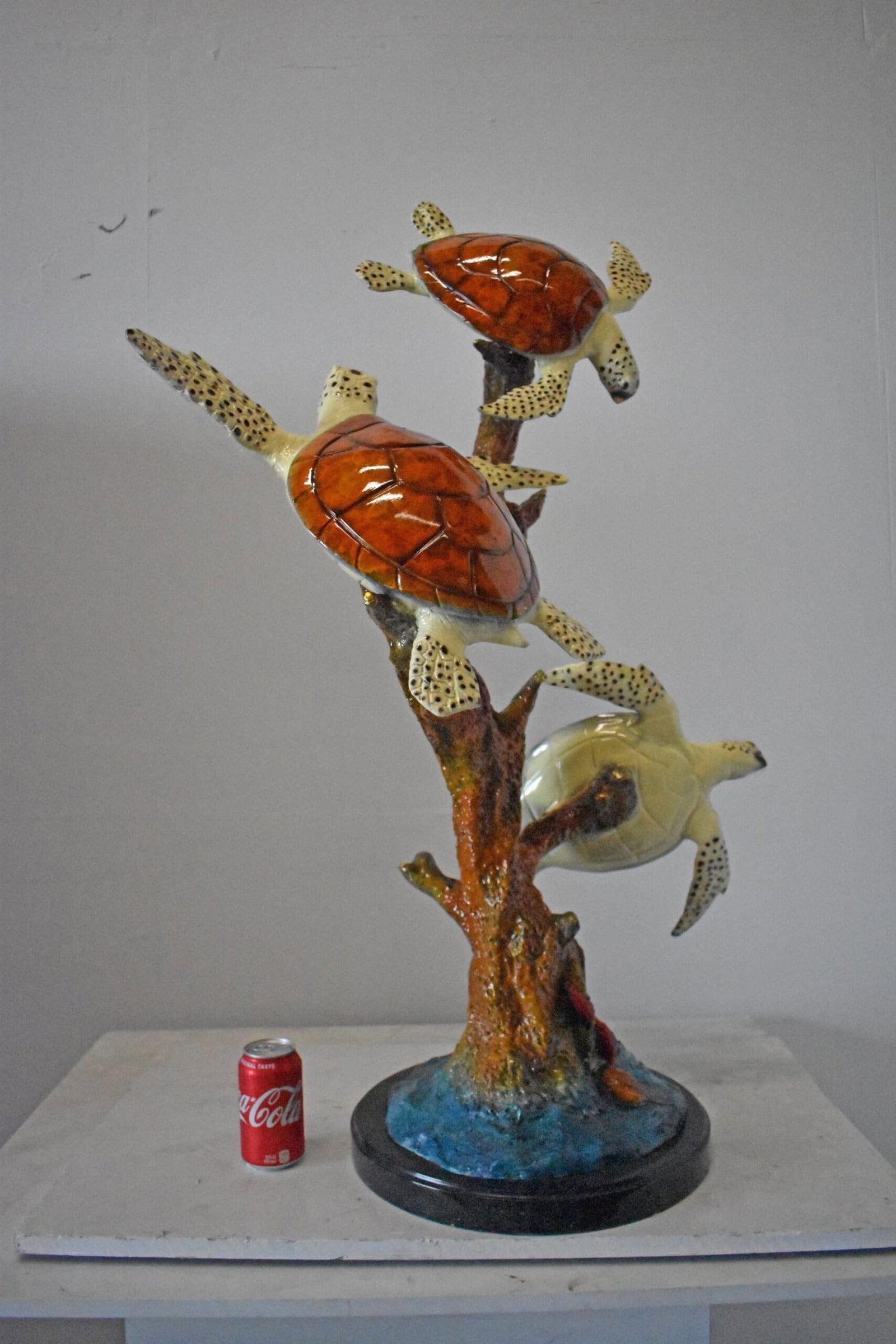 Three Turtles Bronze Statue on Marble Base – Lost Wax Ocean-Inspired Sculpture with Patina Finish - 4