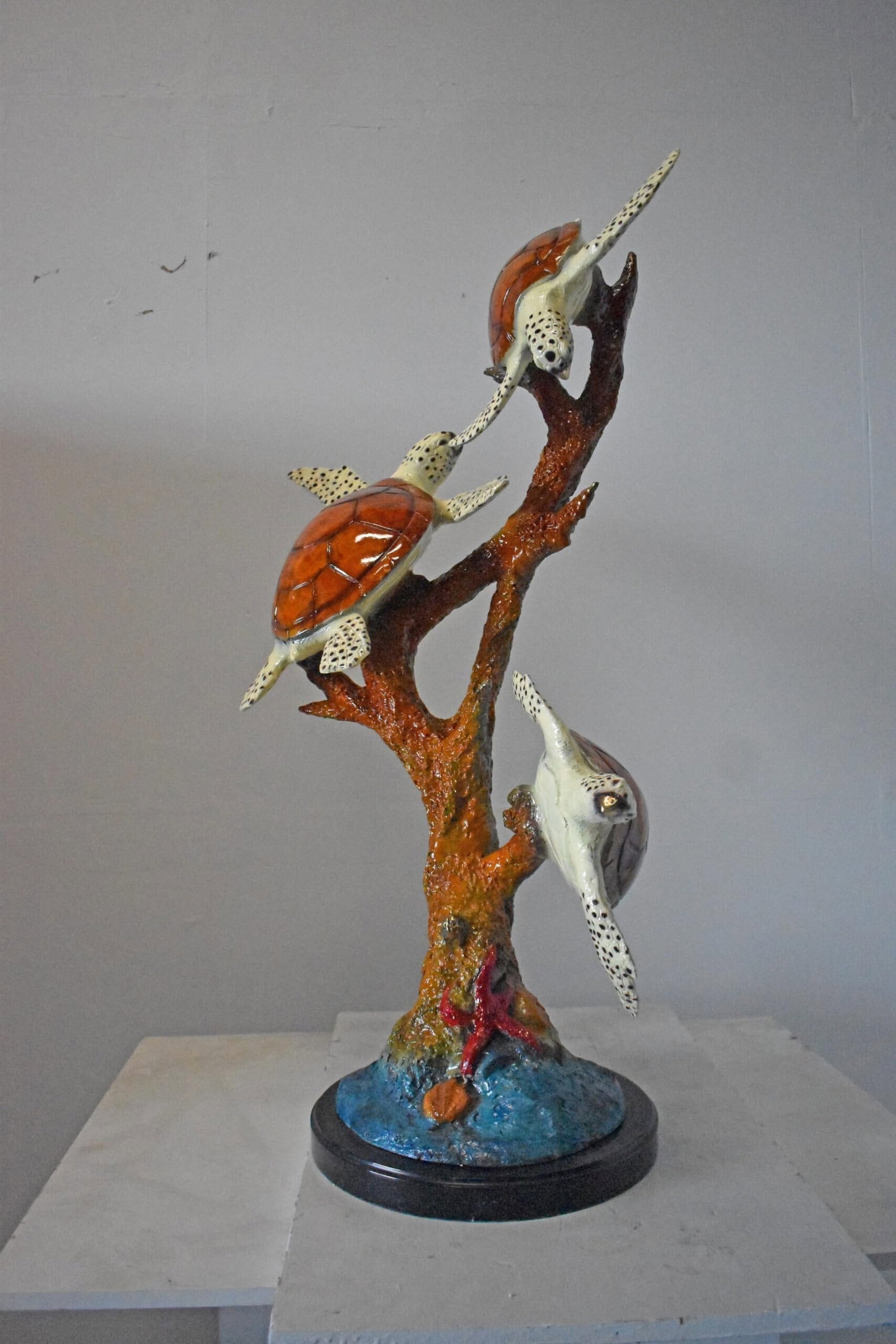 Three Turtles Bronze Statue on Marble Base – Lost Wax Ocean-Inspired Sculpture with Patina Finish - 5