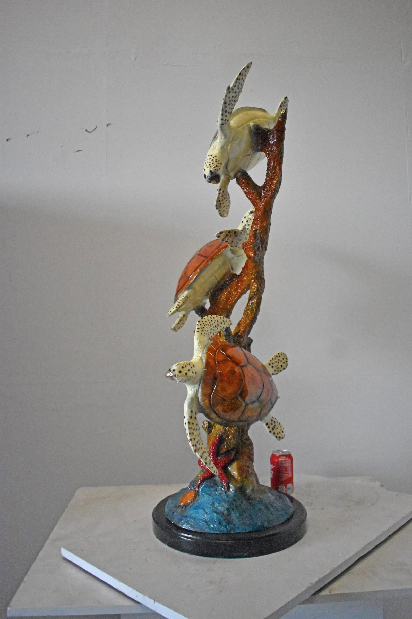Three Turtles Bronze Statue on Marble Base – Lost Wax Ocean-Inspired Sculpture with Patina Finish - 6