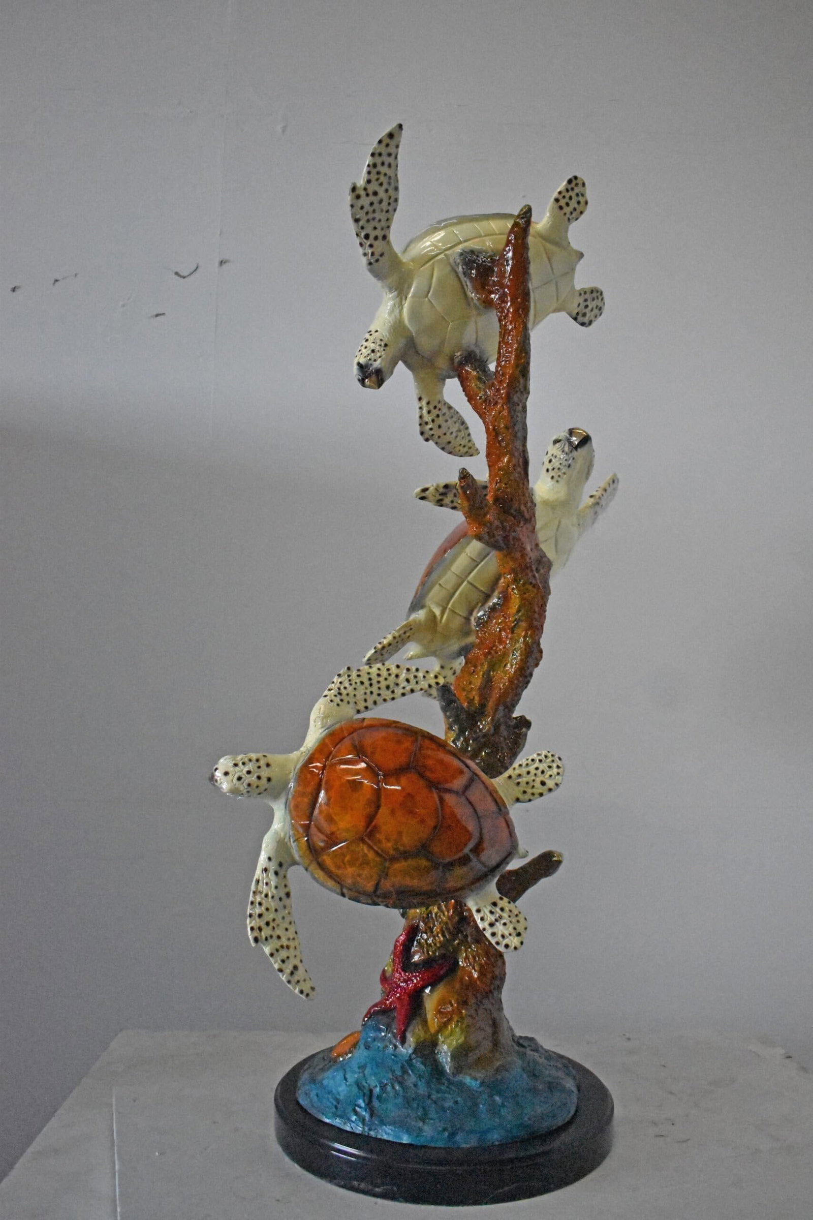 Three Turtles Bronze Statue on Marble Base – Lost Wax Ocean-Inspired Sculpture with Patina Finish - 7