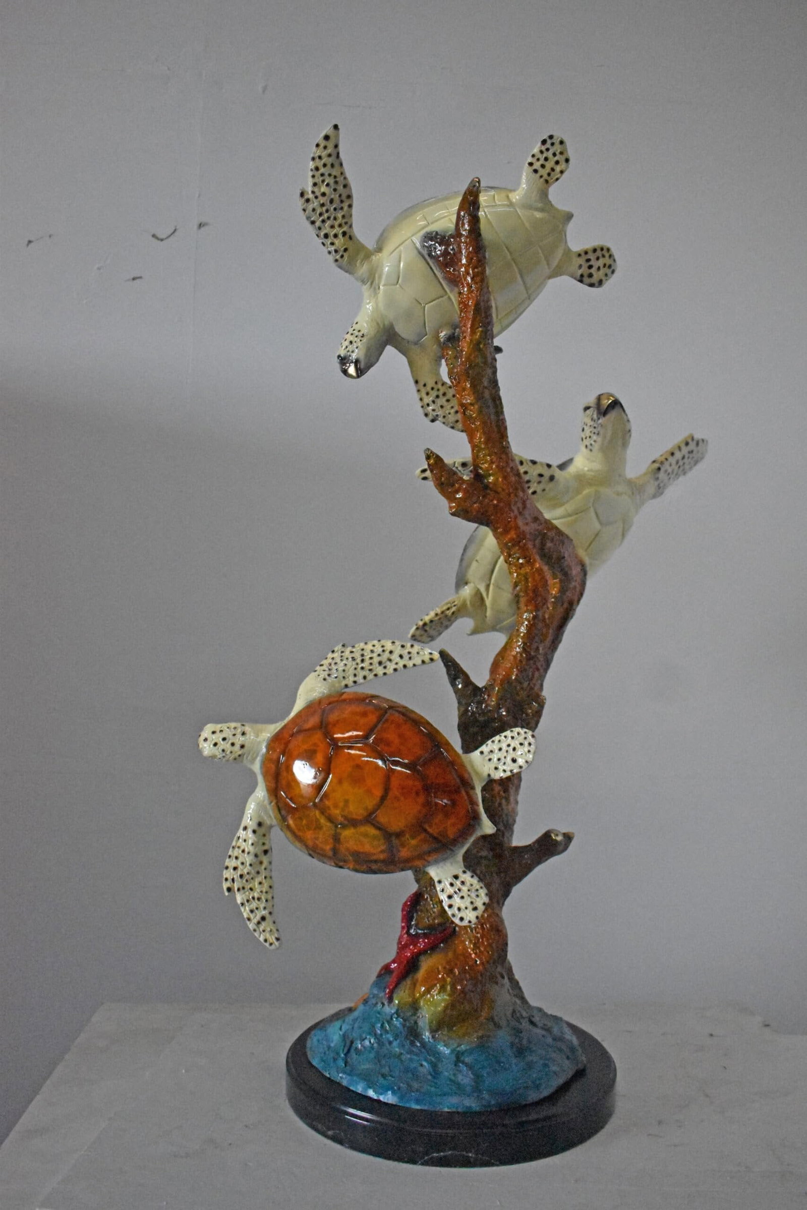 Three Turtles Bronze Statue on Marble Base – Lost Wax Ocean-Inspired Sculpture with Patina Finish - 8