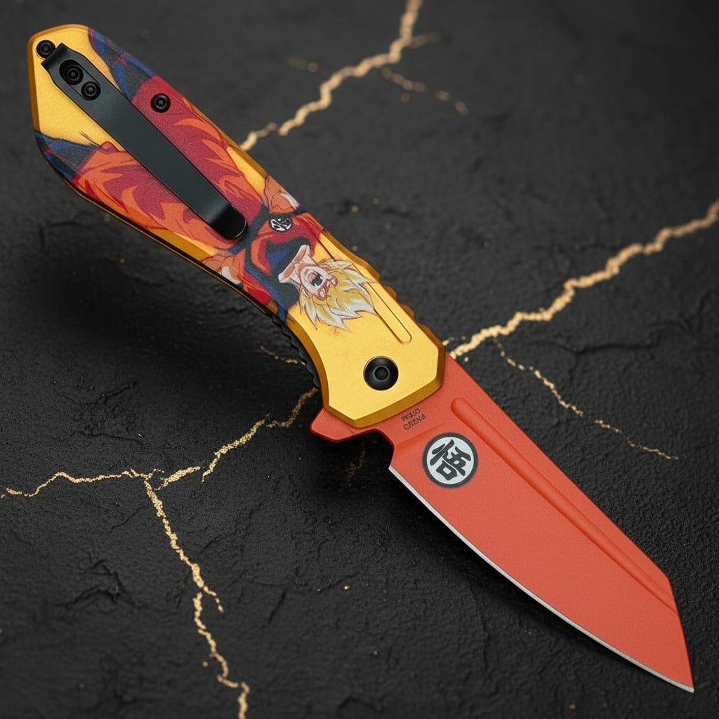 Folding Anime Warrior Spring Assisted Tactical Pocket Knife Orange - 3