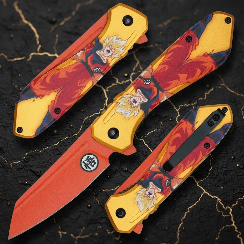 Folding Anime Warrior Spring Assisted Tactical Pocket Knife Orange - 5