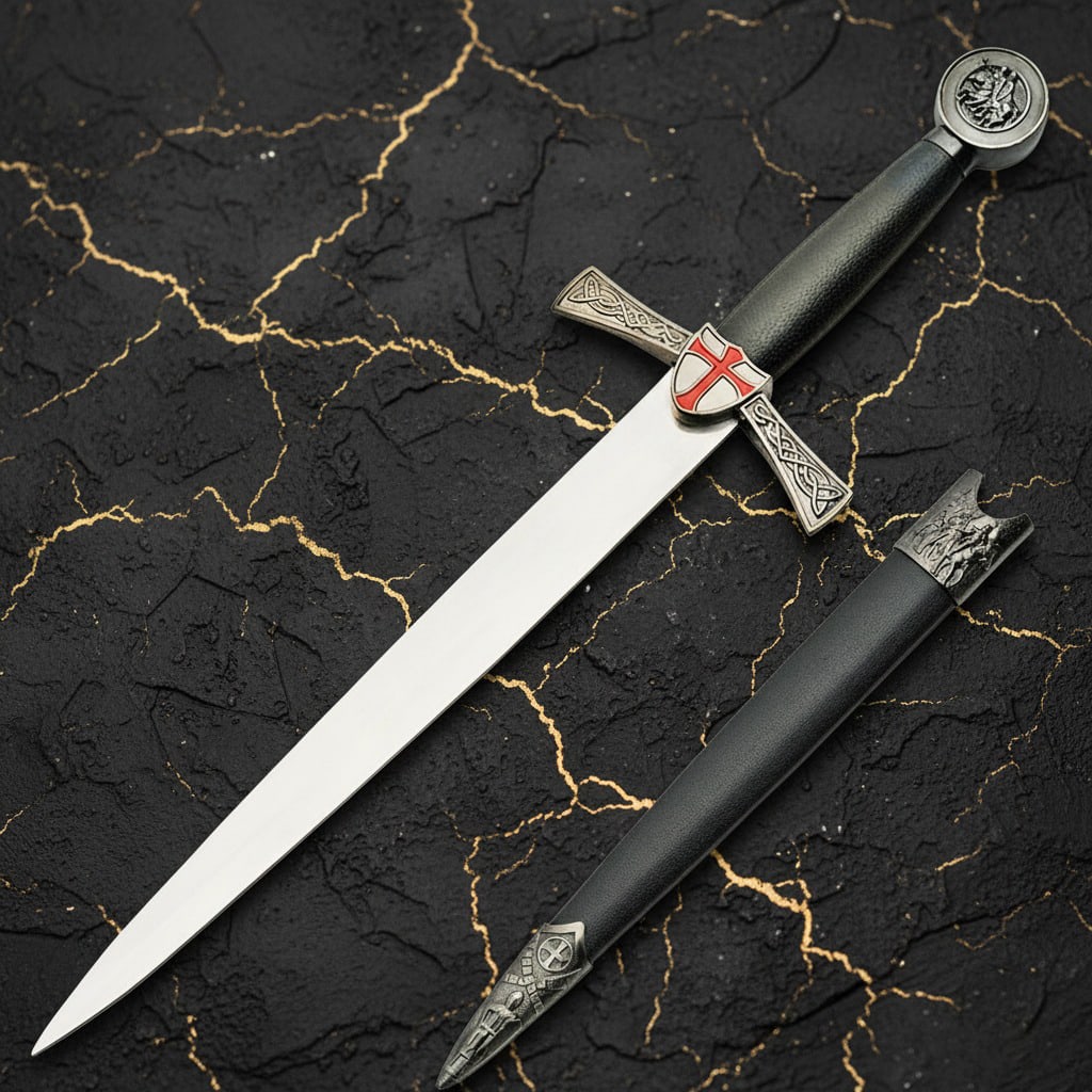14.25" Medieval Crusader Dagger With Sheath Decorative Fixed Blade Weapon - 2