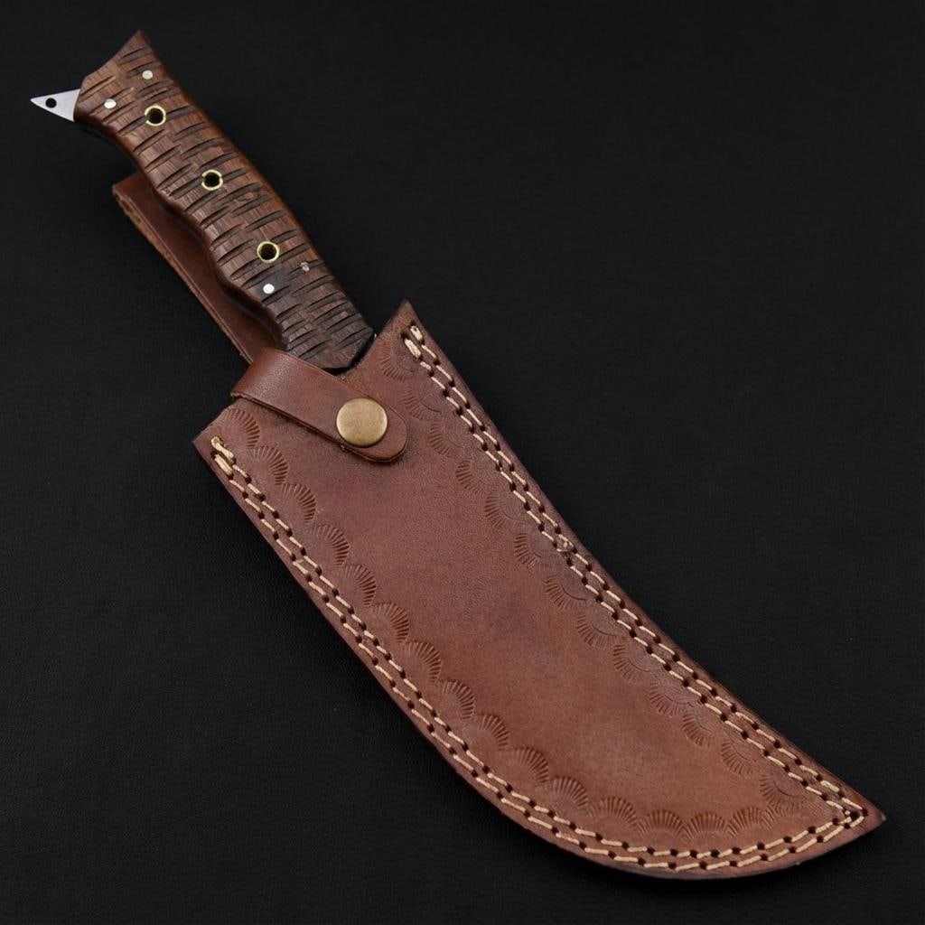 Hand Forged Damascus Steel Hunting Knife 12" Skinner Blade Wood Handle and Sheath - 2