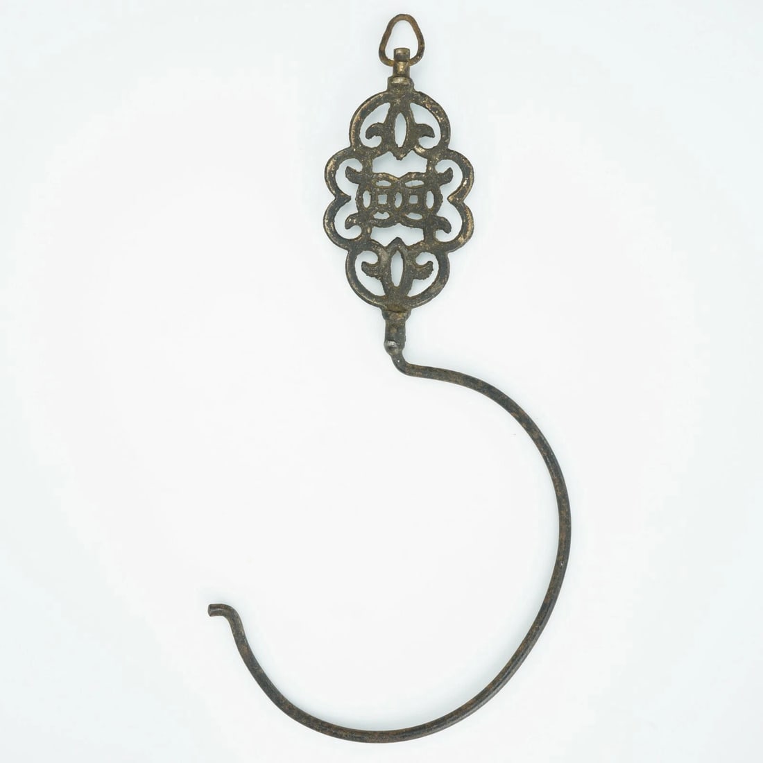 19th C Chinese Qing Bronze and Iron Pot Hook - 2